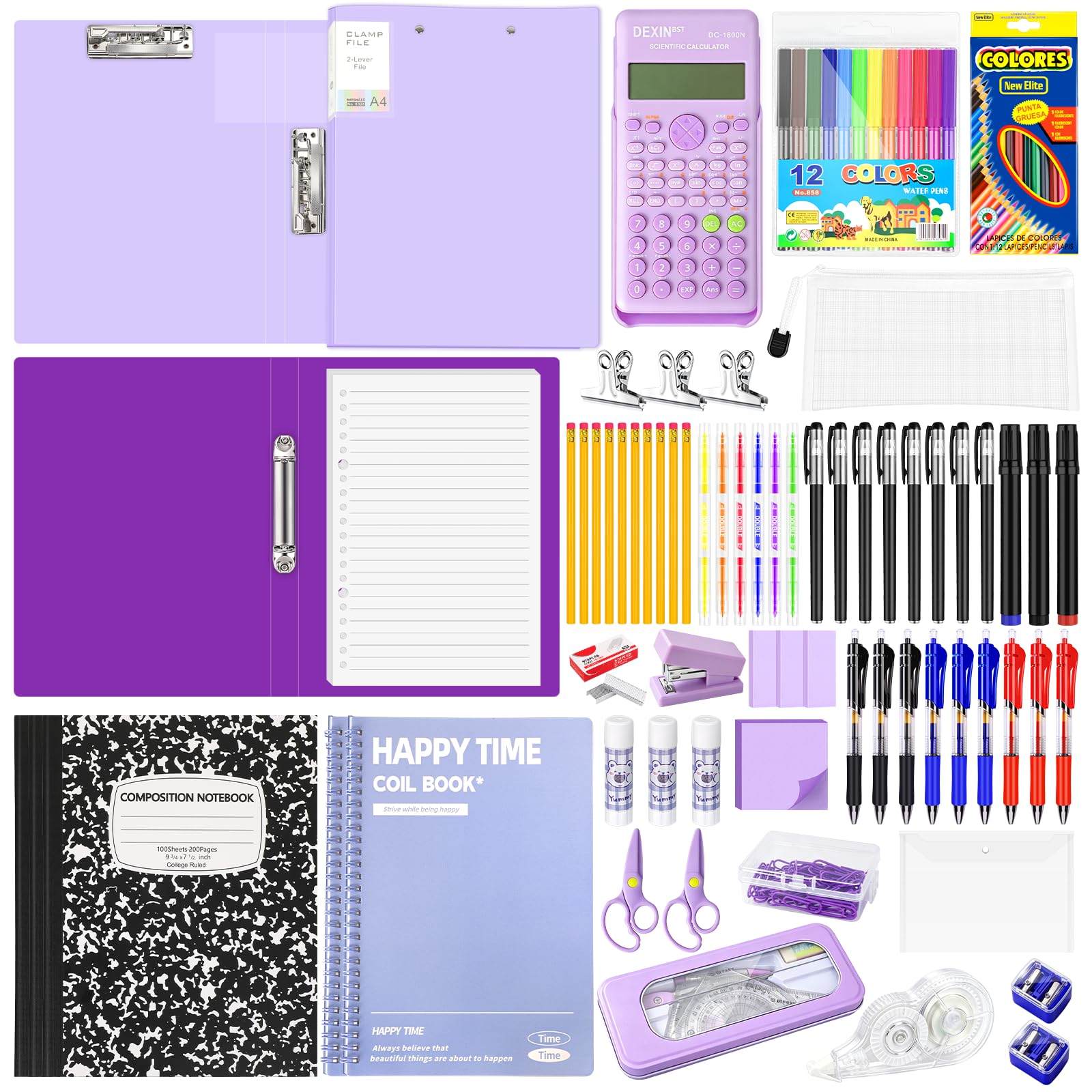 Kit di forniture per il ritorno a scuola per le classi 7-12, set essenziale per le scuole medie e superiori con quaderni, cartella, calcolatrice, penne, matite, foglietti adesivi e forniture per