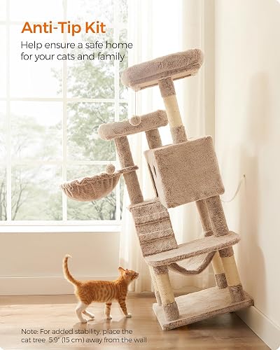 Feandrea Cat Tree, Cat Tower for Large Cats, Ultra-Soft, White-Brown Ombré PCT162M01 - 7