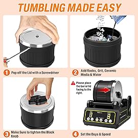 KoolStone C1 Rock Tumbler Kit - Professional Large 2.5LB Capacity, Up to 5X More Noise Cancelling, Adjustable Timer & Speed with Full Accessories & Memory Function
