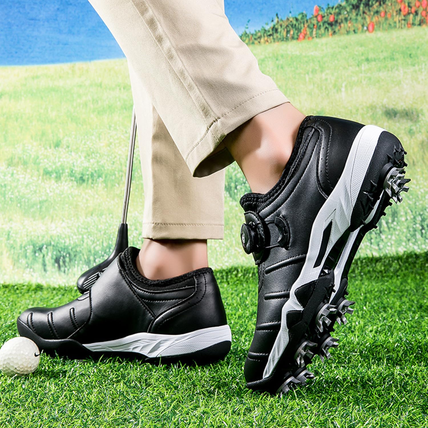 Chaussures de Golf Imperméables à Pointes pour Hommes, Chaussures de Golf Légères et Antidérapantes