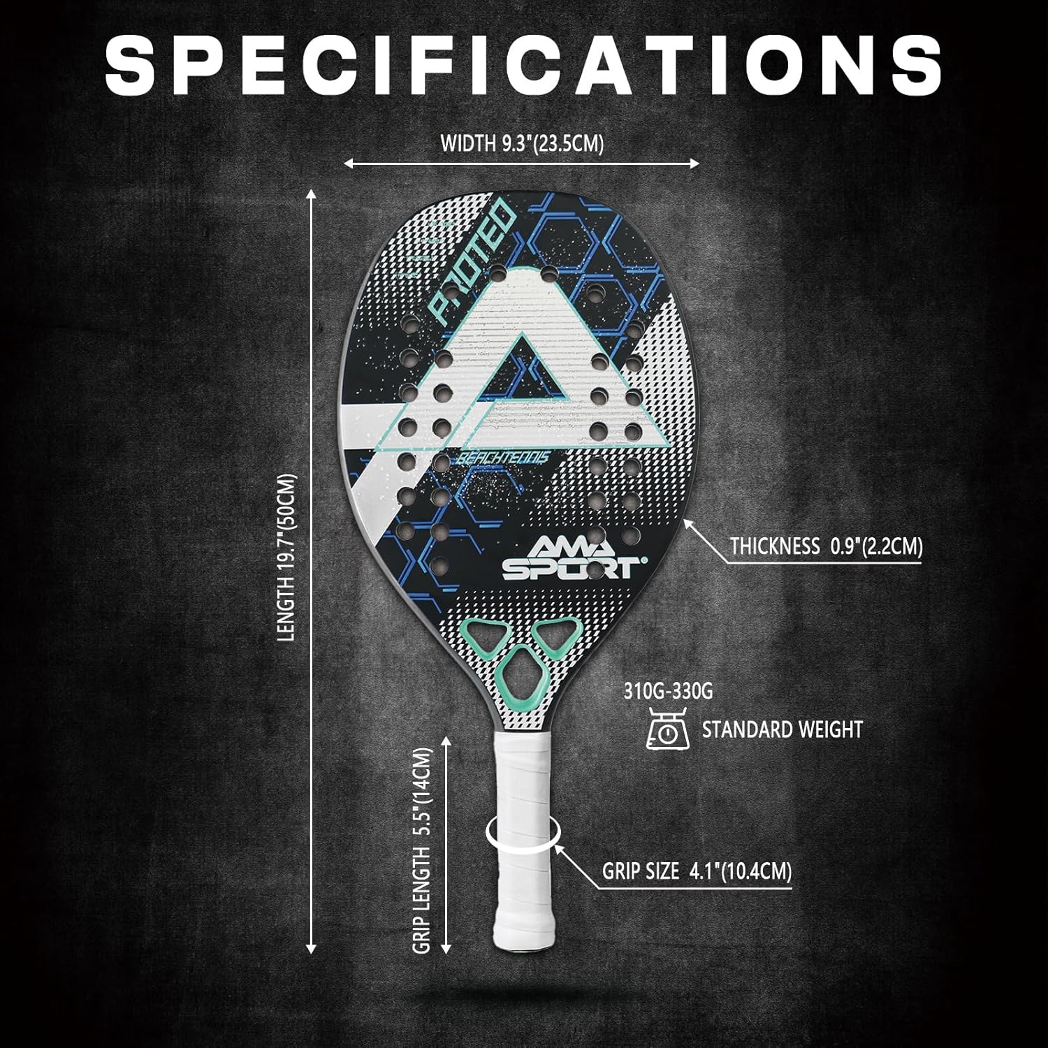 AMA SPORT Beach Tennis Racket Carbon Fiber with EVA Foam Core Professional Carbon Beach Tennis Paddles for Advanced Players