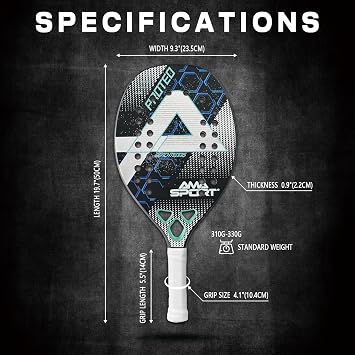 AMA SPORT Beach Tennis Racket Carbon Fiber with EVA Foam Core Professional Carbon Beach Tennis Paddles for Advanced Players