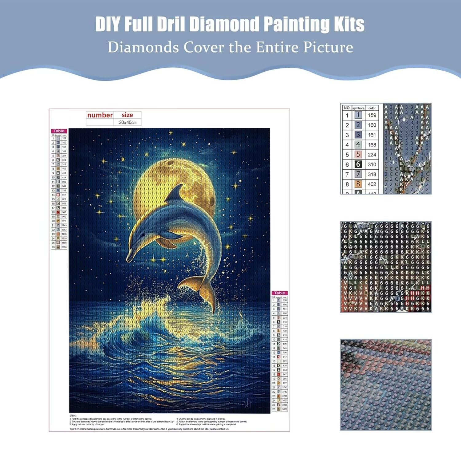 Hyupuanj Zestaw do malowania diamentowego 5D DIY Dolphin Moon, 91 x 122 cm