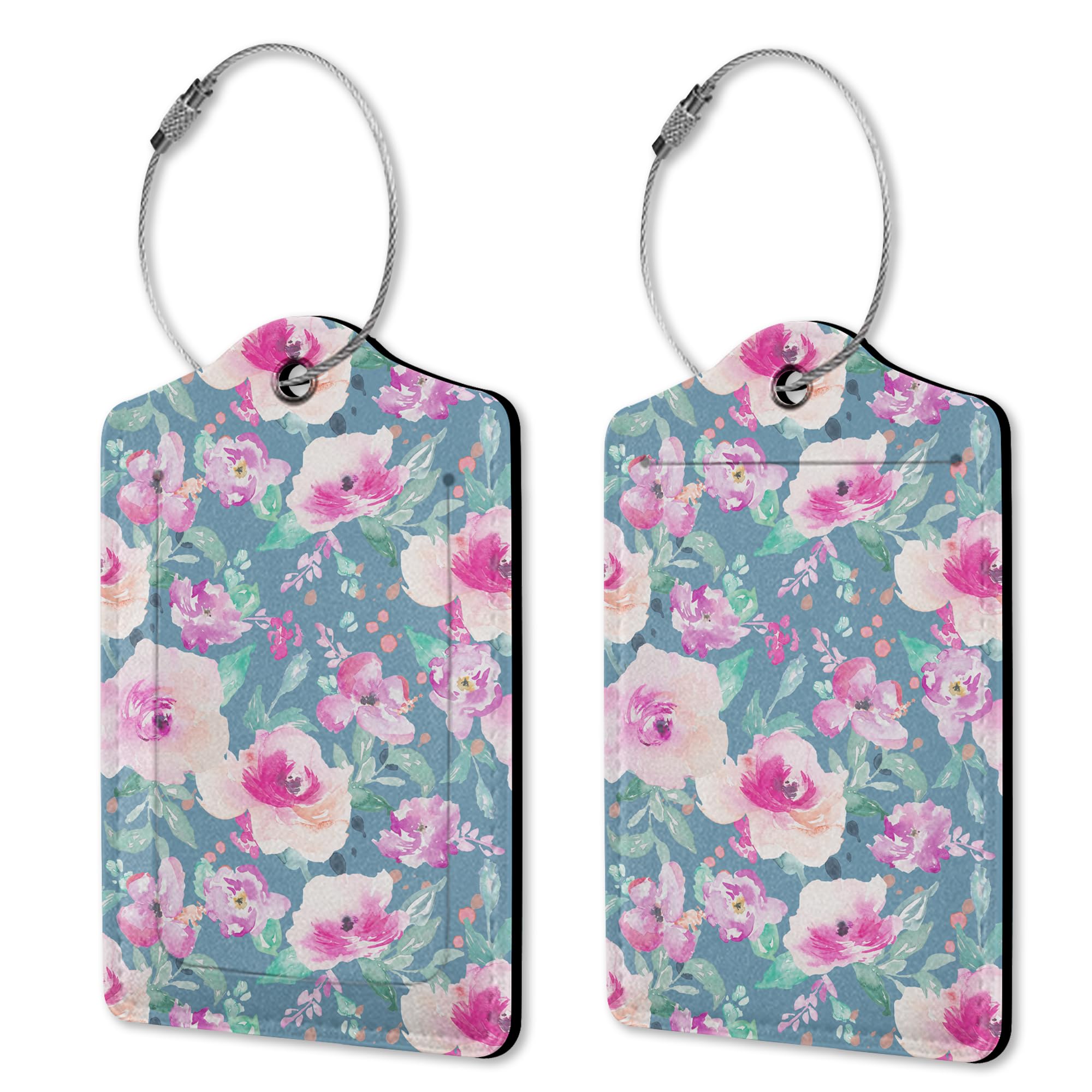 2 Pack Vintage Flowers Luggage Tag for Suitcases,Luggage Tags PU Leather Bag Travel Suitcase ID Identifier Baggage Tags for Women Men Travel