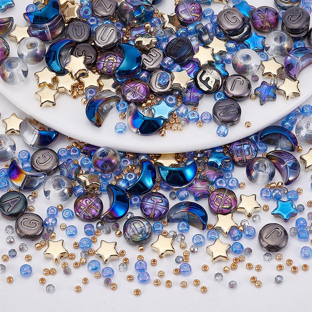 160 Pcs Star & Moon Glass Beads - Plated Spacer Beads For Jewelry Making
