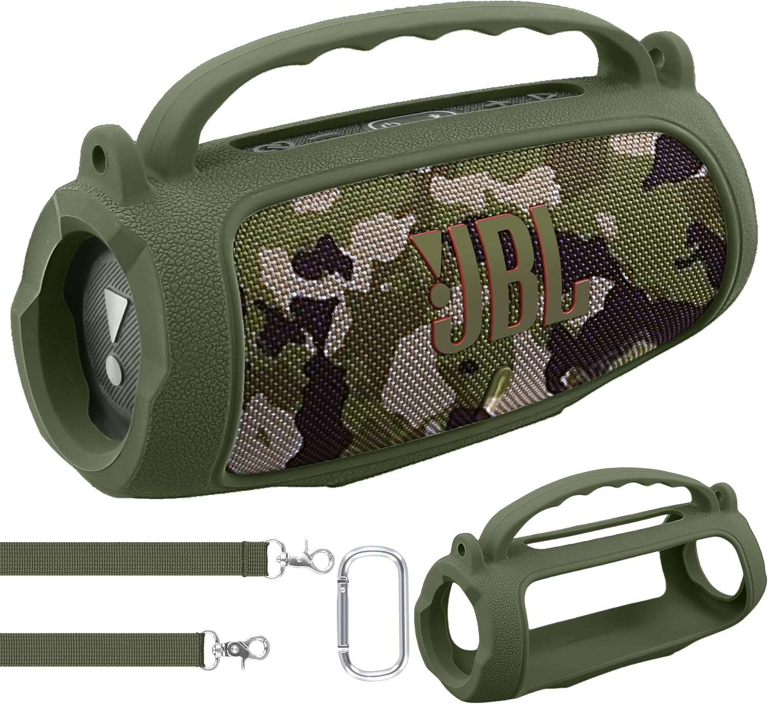 co2CREA Silicone Case for JBL Charge 5 Portable Waterproof Bluetooth Speaker, Portable Travel Soft Cover with Shoulder Strap, Protective Skin Case (Army Green)