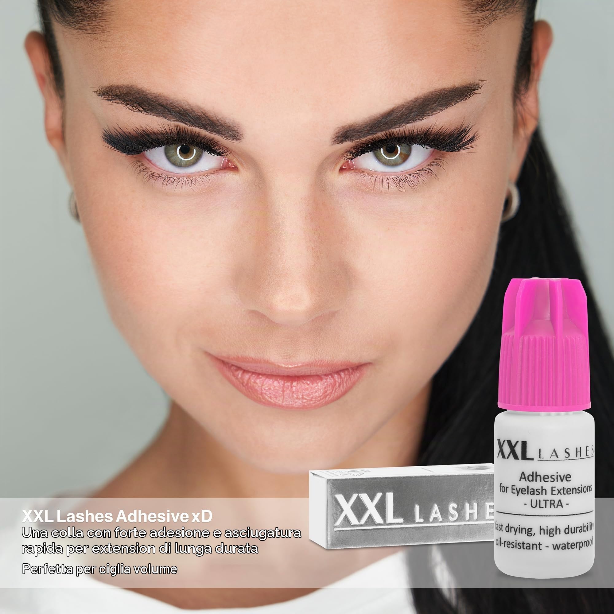 Adesivo per allungamento delle ciglia XXL Lashes "Ultra", Colla per per extensione delle ciglia, resistente all'olio, alta durata, asciugatura rapida, impermeabile, 5 ml