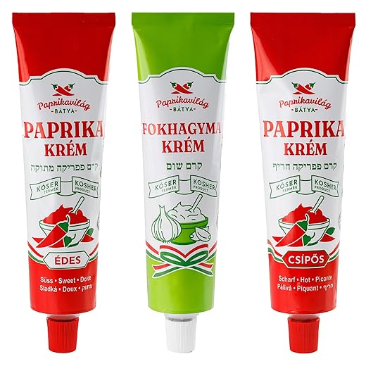 Ungarische Paprika- & Knoblauchcreme (3x160g), zertifiziert koscher, Sparpack, importiert aus Ungarn
