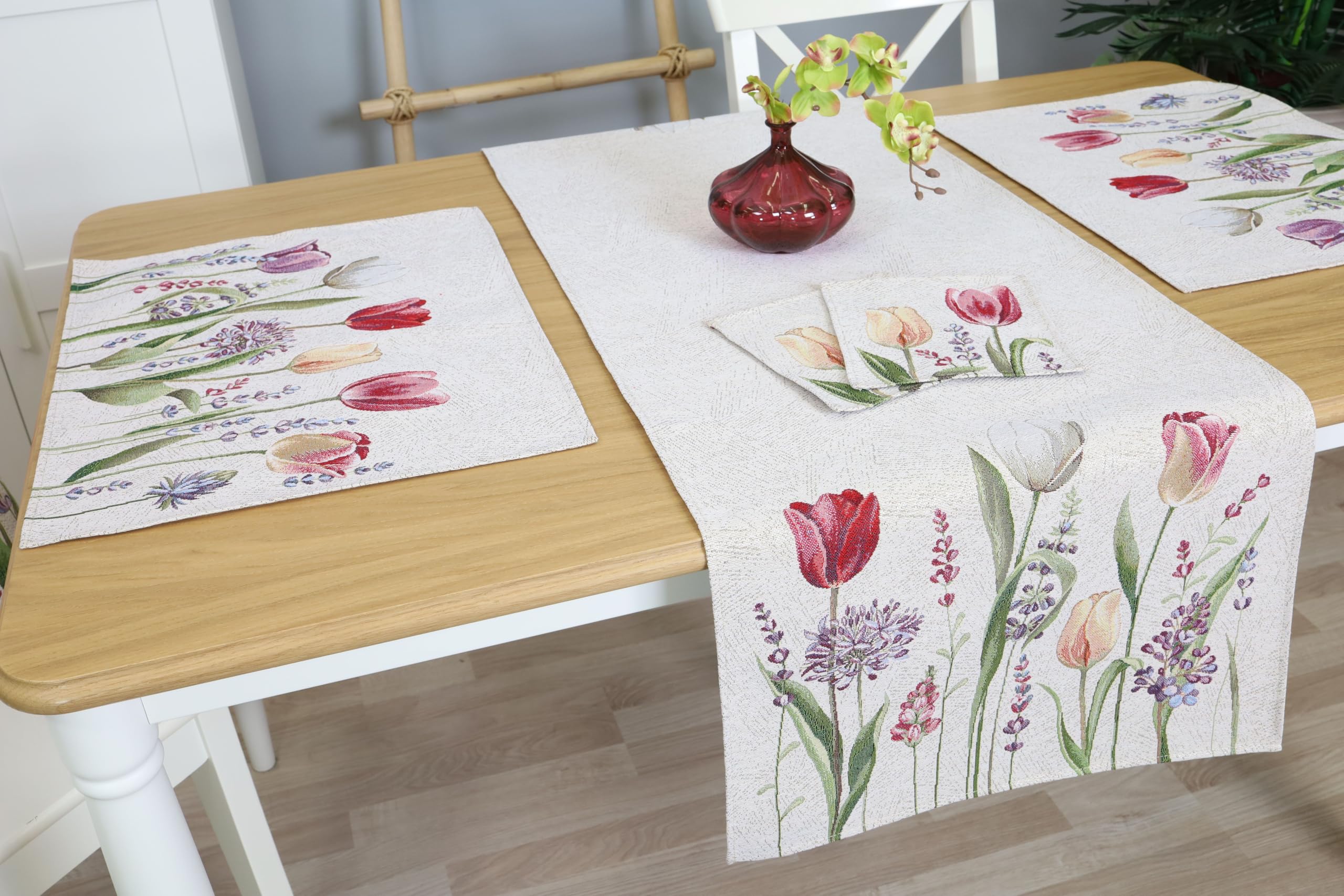 Tischsets Platzsets Abwaschbar 8er Set, 40x50 cm, Platzdeckchen Stoff 100% Jacquard Gobelin, Untersetzer Teller Hochwertige Wiederverwendbare für Hochzeit, Geburtstag, Küchen, Cafe - Tulpen