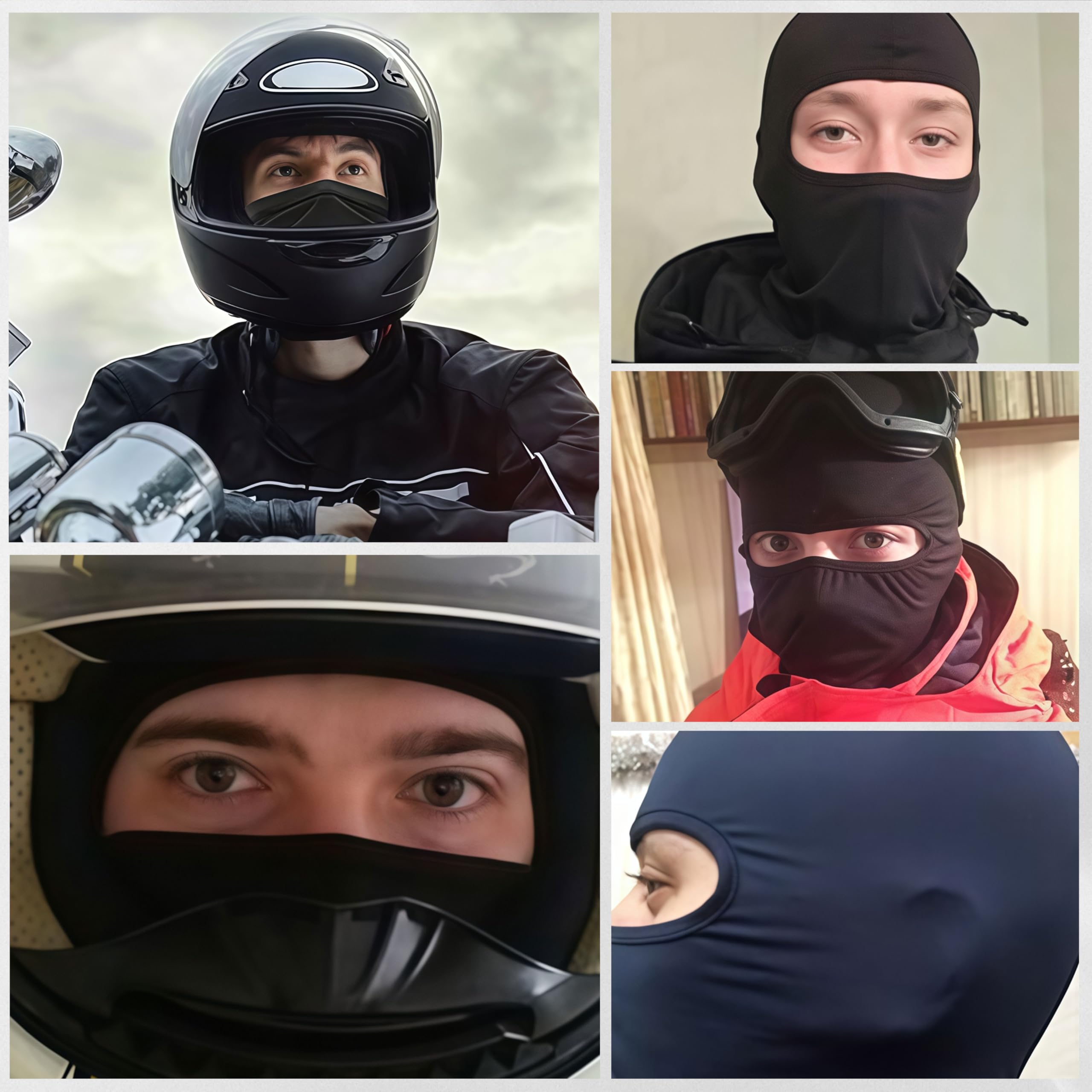 pasamontañas, 6 Piezas máscara de Moto para Verano e Invierno, máscara de esquí Negra
