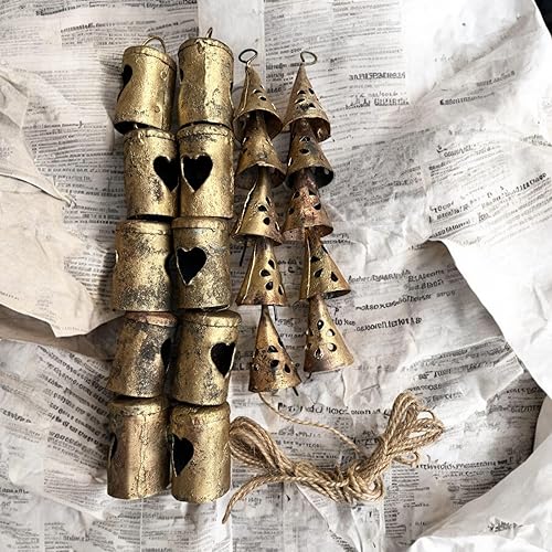 Miniatura 7 de Mango Gifts Campanas de hojalata indias vintage hechas a mano, campanas rústicas, campanas de cascabel, campanas de vaca, árbol de Navidad,