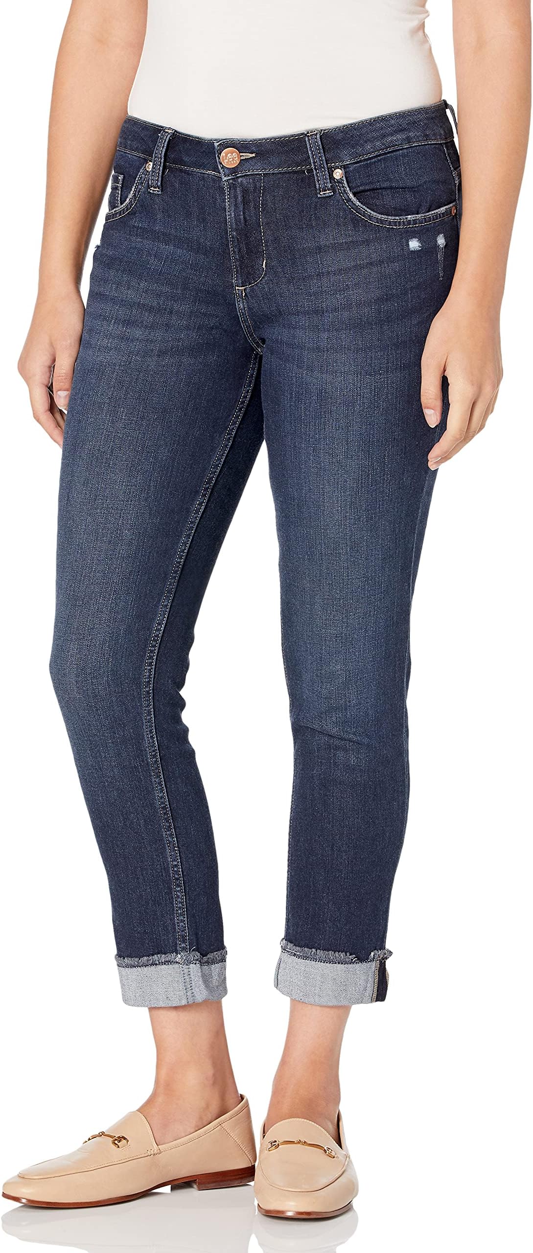 Riders by Lee Indigo Women's Fringe Cuff Boyfriend Jean, Dark, 8