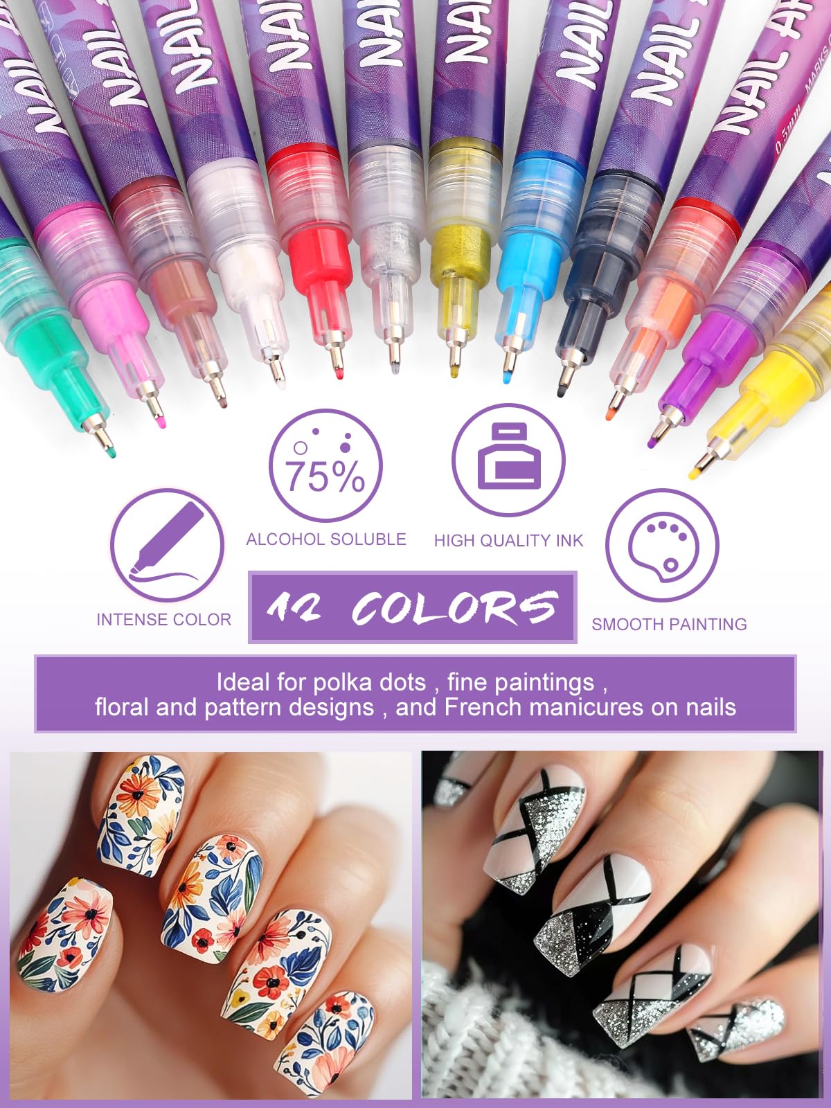 Kalolary 12pcs 3D Nail Art Pens Set Nail Graffiti Drawing Pen Nail Polish Pens Fine Tip Manicure Tools for Painting Nails DIY Nail Art Beauty Adorn for Women Girls (H) - Image 3