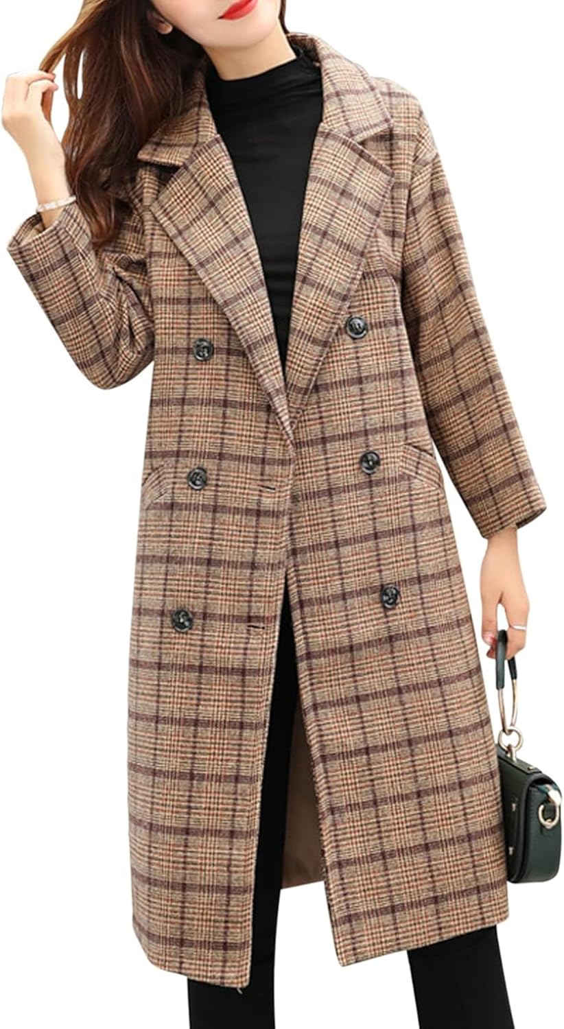 Himosyber Women's Winter Oversize Wool Blend Plaid Double