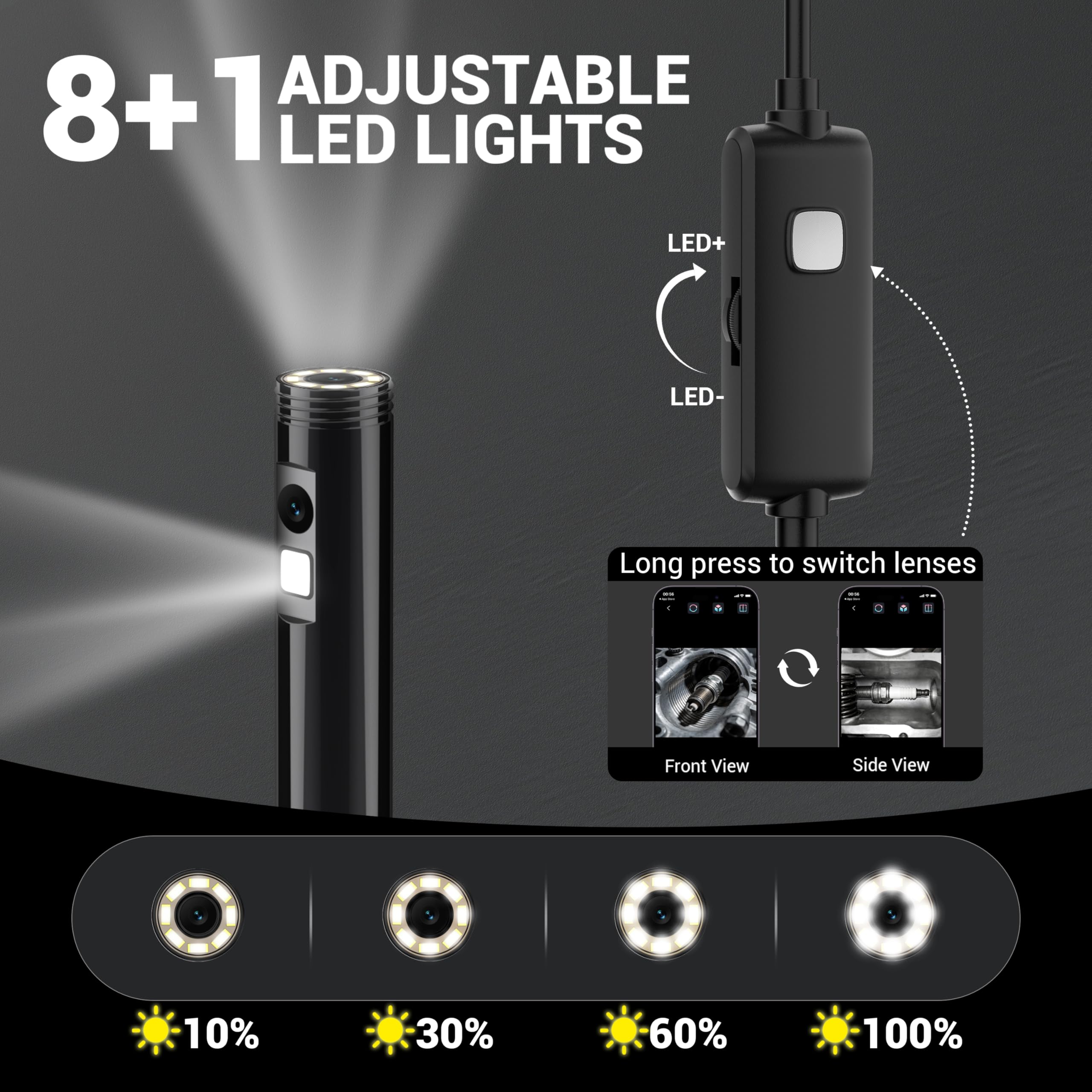 Dual-Lens Endoscope Camera with Light, 1920P HD Borescope Inspection Camera — Amazon image 4