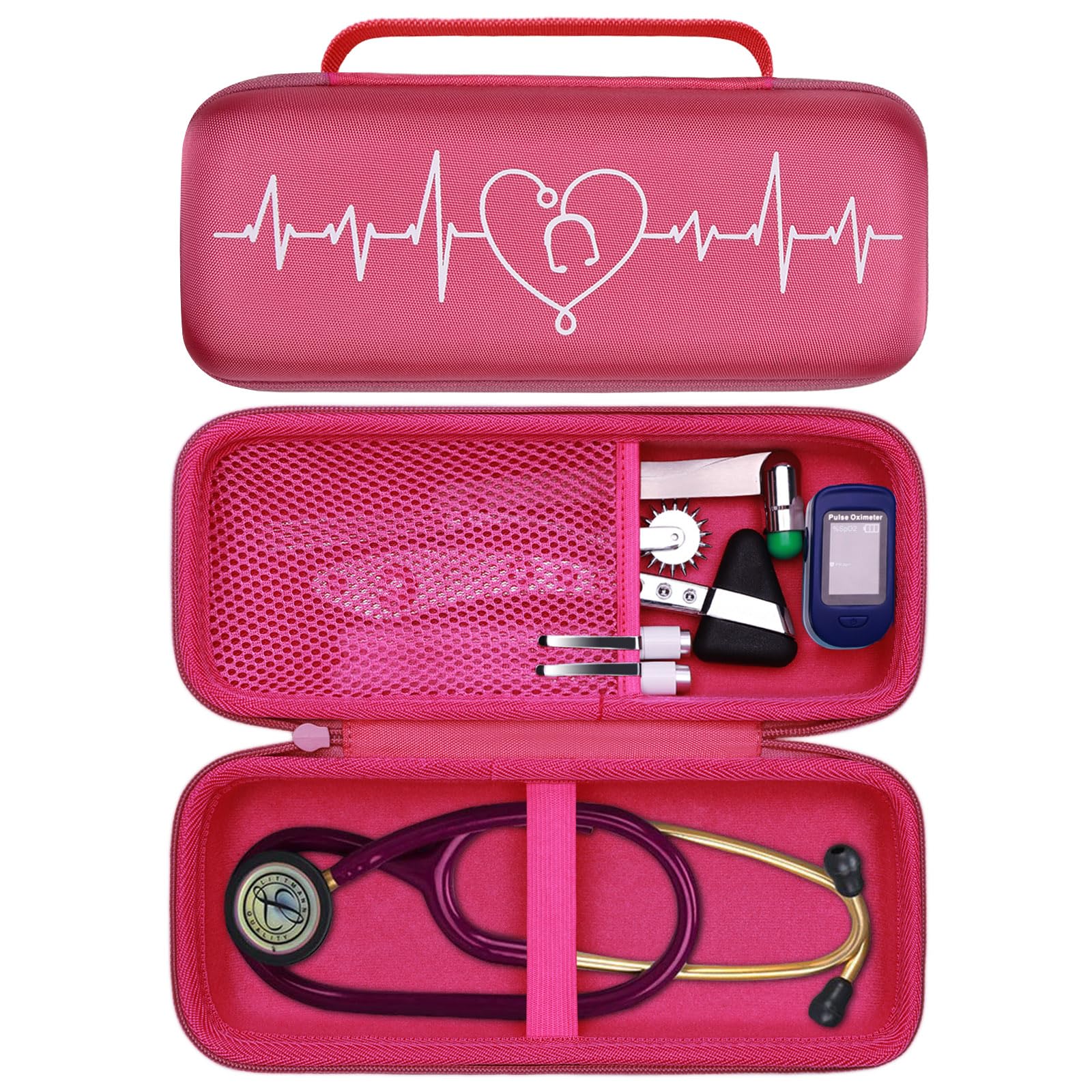 LTGEM Stethoscope Case for 3M Littmann Cardiology III,II,IV,3M Littmann Master Cardiology/MDF MDOne Stainless Steel Stethoscope Nurse Accessories and Medical Equipment (Rose Infrared+Rose Inner)