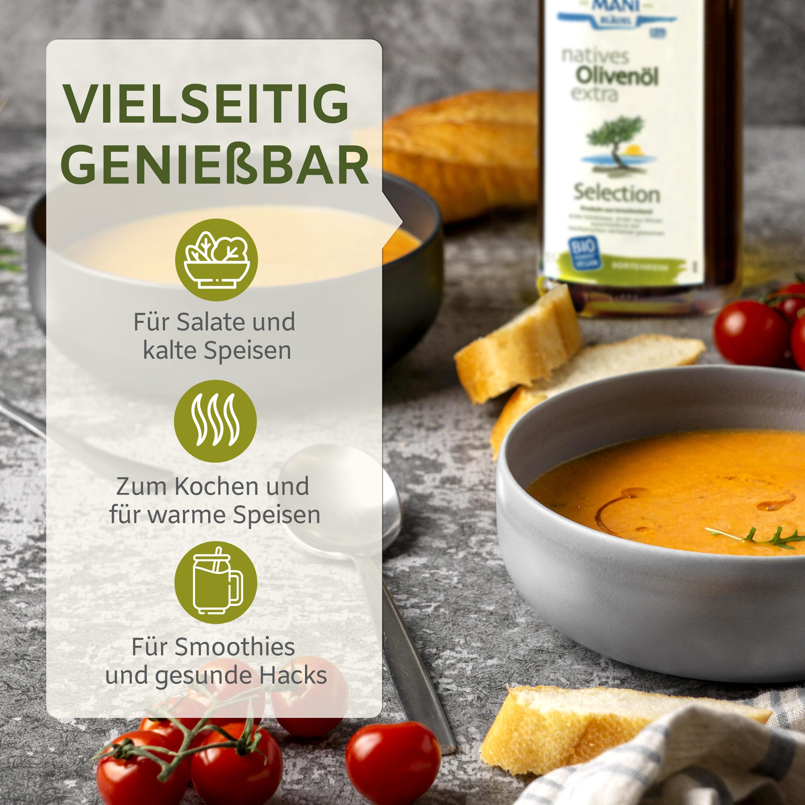 MANI Bio Olivenöl Nativ Extra 1L – Premium Griechisches Olivenöl kaltextrahiert aus Koroneiki Oliven, naturbelassen – Extra Virgin Olive Oil aus Griechenland mild-fruchtig – vegan & nachhaltig