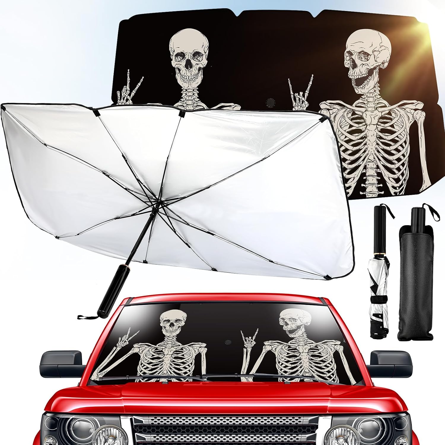 Riakrum Car Windshield Sun Shade Umbrella Foldable UV Ray Windshield Sun Shade Car Front Window Sunshade Keep Vehicle Cool Heat Reflector, Fit Windshield of Various Size