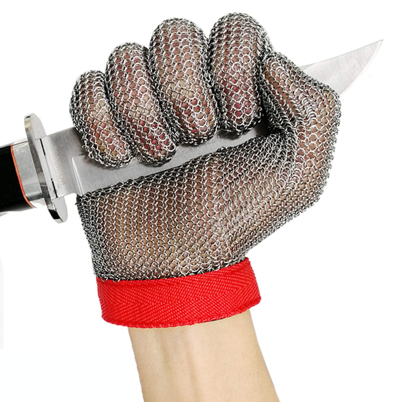Guantes Anticorte Guantes Anti-Corte con Anillo De Acero Inoxidable 304, Correa De Muñeca, Guantes De Trabajo De Seguridad Ajustables, XS, S, M, L, 1 Pieza (Size : Large)