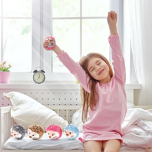 Miniatura 7 de Sumind 8 piezas de mini llavero de peluche de erizo de animales, accesorios de bricolaje de erizo de 4 pulgadas, decoración de juguete de peluche