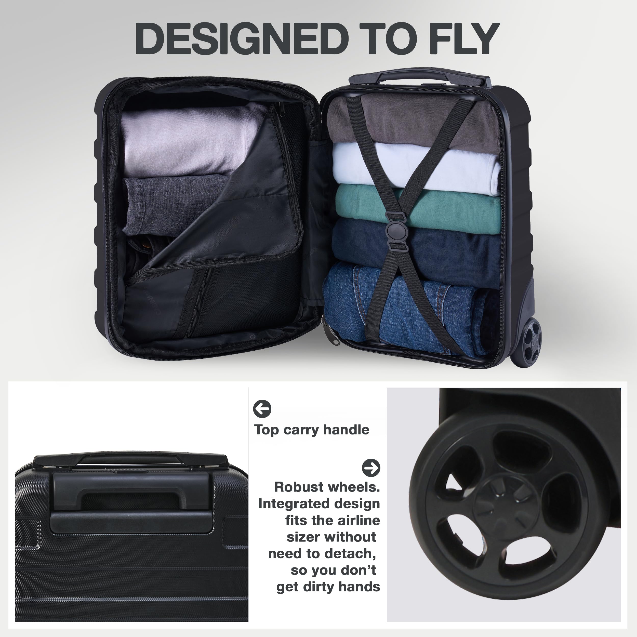 Cabin Max Anode 24L 40x30x20cm Maleta de Mano para Debajo del Asiento Wizz Air, Easyjet - Maletín con Ruedas (24 L, 40 x 30 x 20 cm), Negro