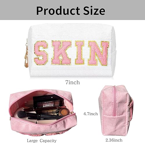 Miniatura 9 de SEAMOON Pequeña bolsa de cosméticos, bolsa de maquillaje de viaje, bolso estético de maquillaje, bolsa de cuero de patrón tejido colorido, bolsa de