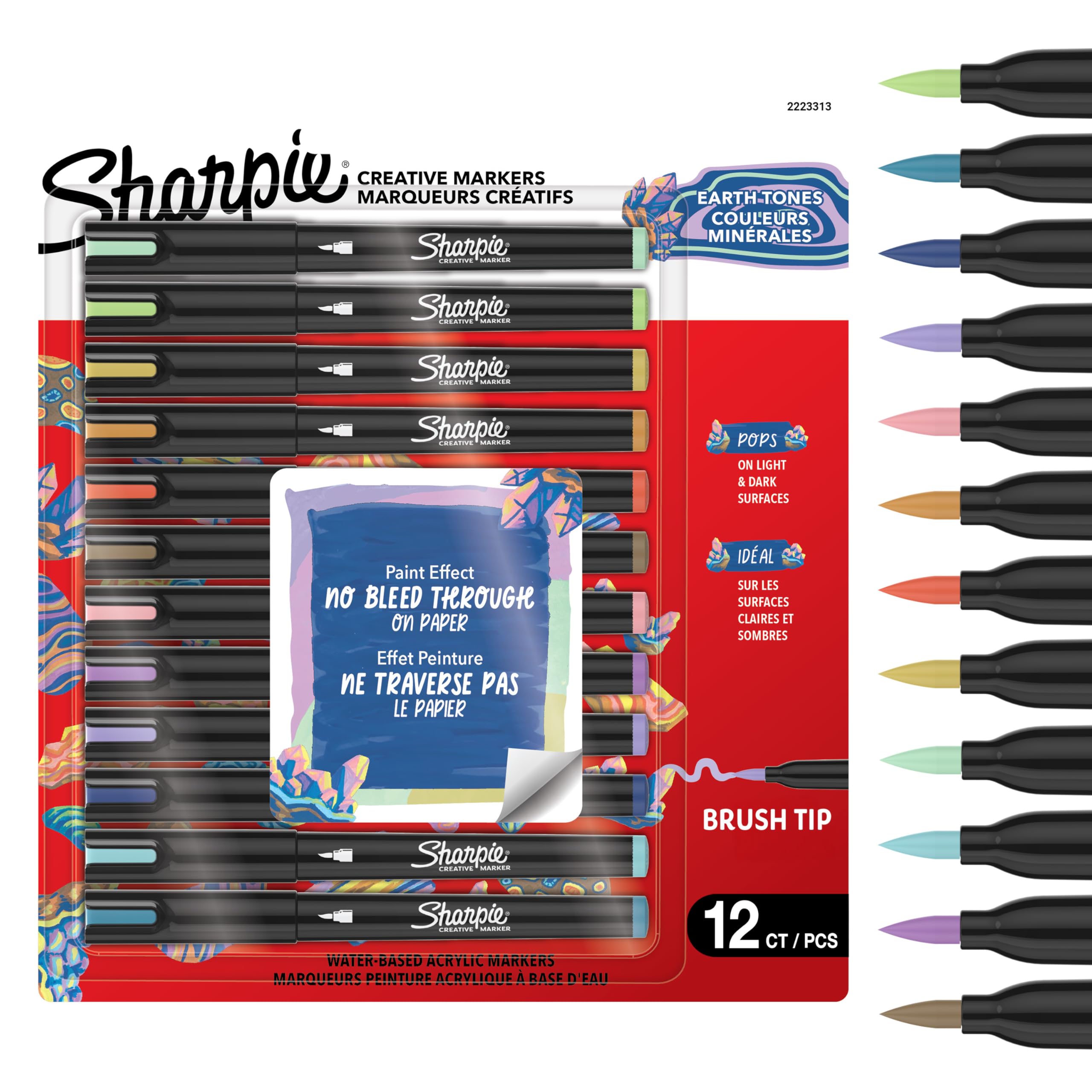 Sharpie® Brush™ Earth Tones - Marqueurs Créatifs | Pointe Pinceau | Largueur du trait : minimum 1.2 mm | Marqueur opaque à débit d'encre instantané, Blister de 12
