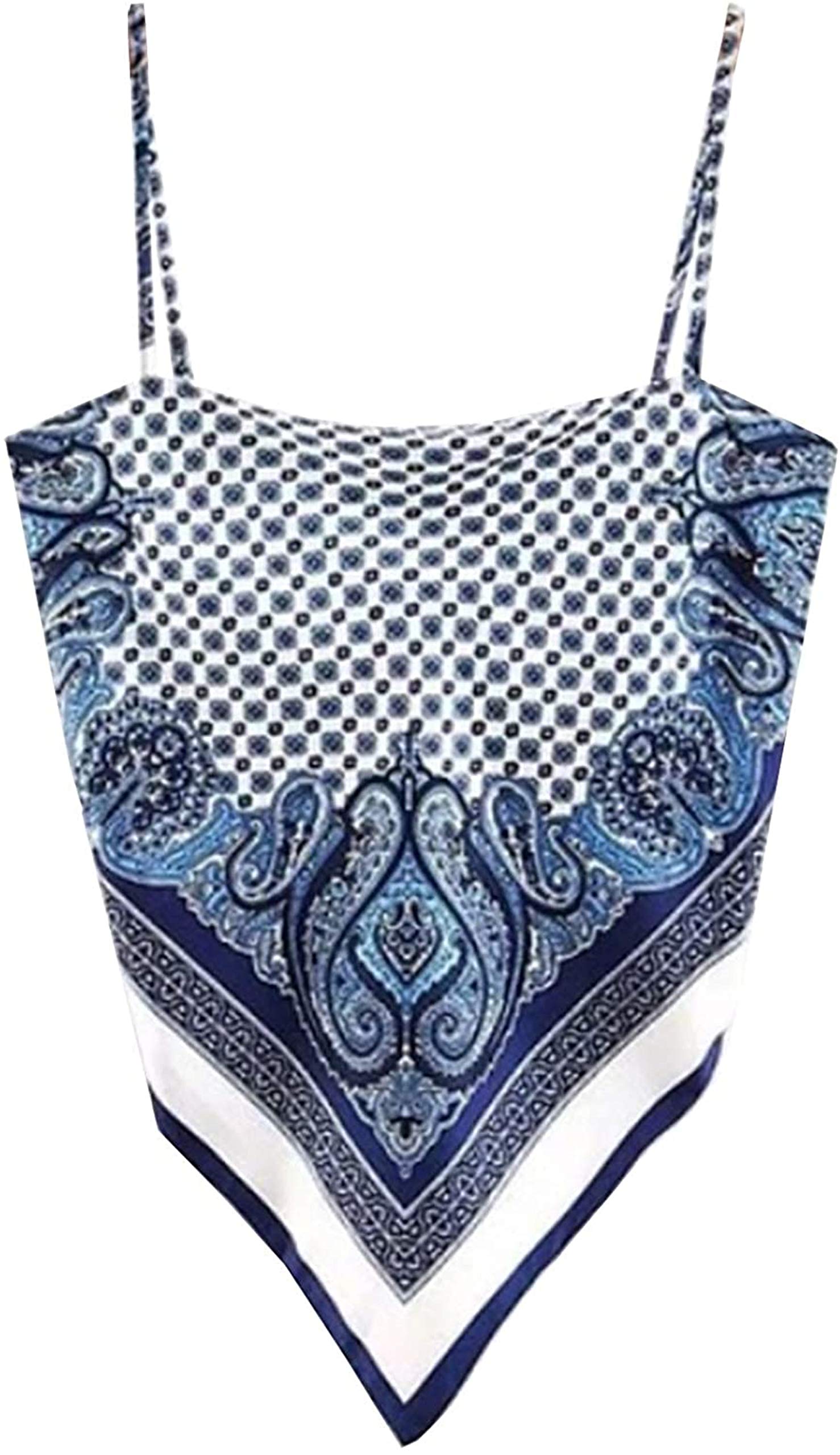 ArjungoWomen's Paisley Print Tie Back French Knot Hanky Hem Spaghetti Straps Handkerchief Cami Bandana Tube Crop Top