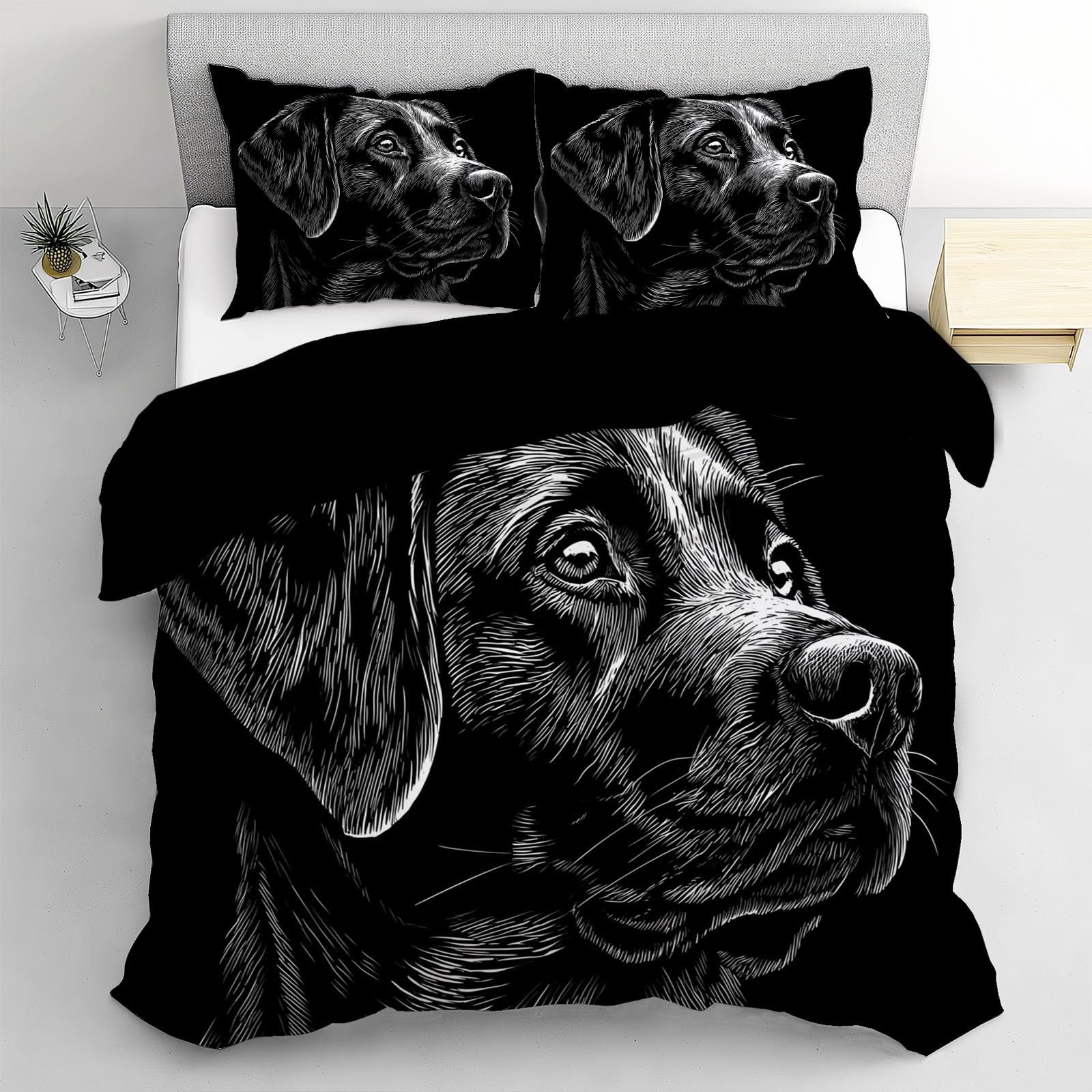 Parure de lit 2 personnes 240x260 cm en microfibre avec housse de couette chiot et 2 taies