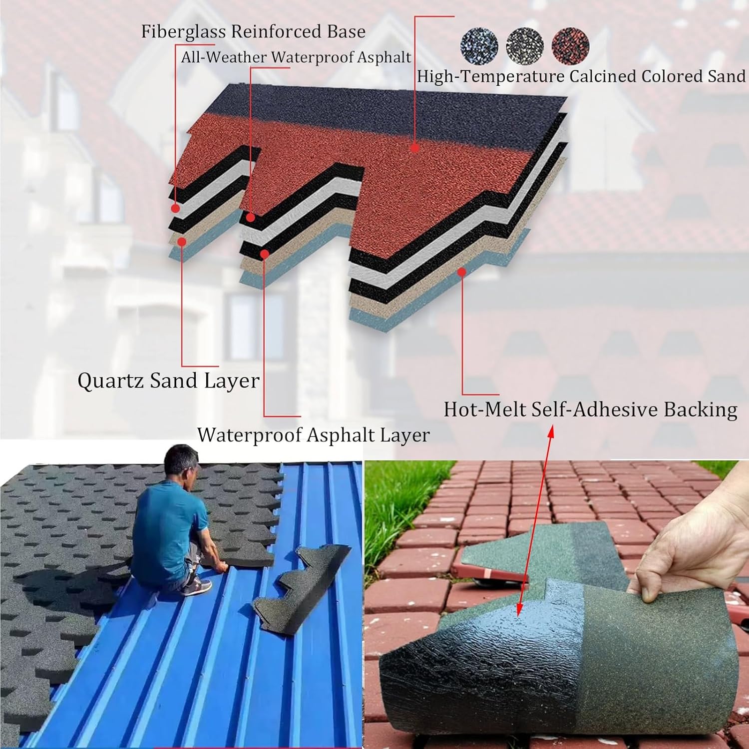 Roofing Asphalt Shingles, Black Waterproof Roofing Tiles with Hot Melt Adhesive Layer, for Concrete/Wood/Glass/Metal Panels Roofs, Roof Renovation Roof Renovation(105pcs)
