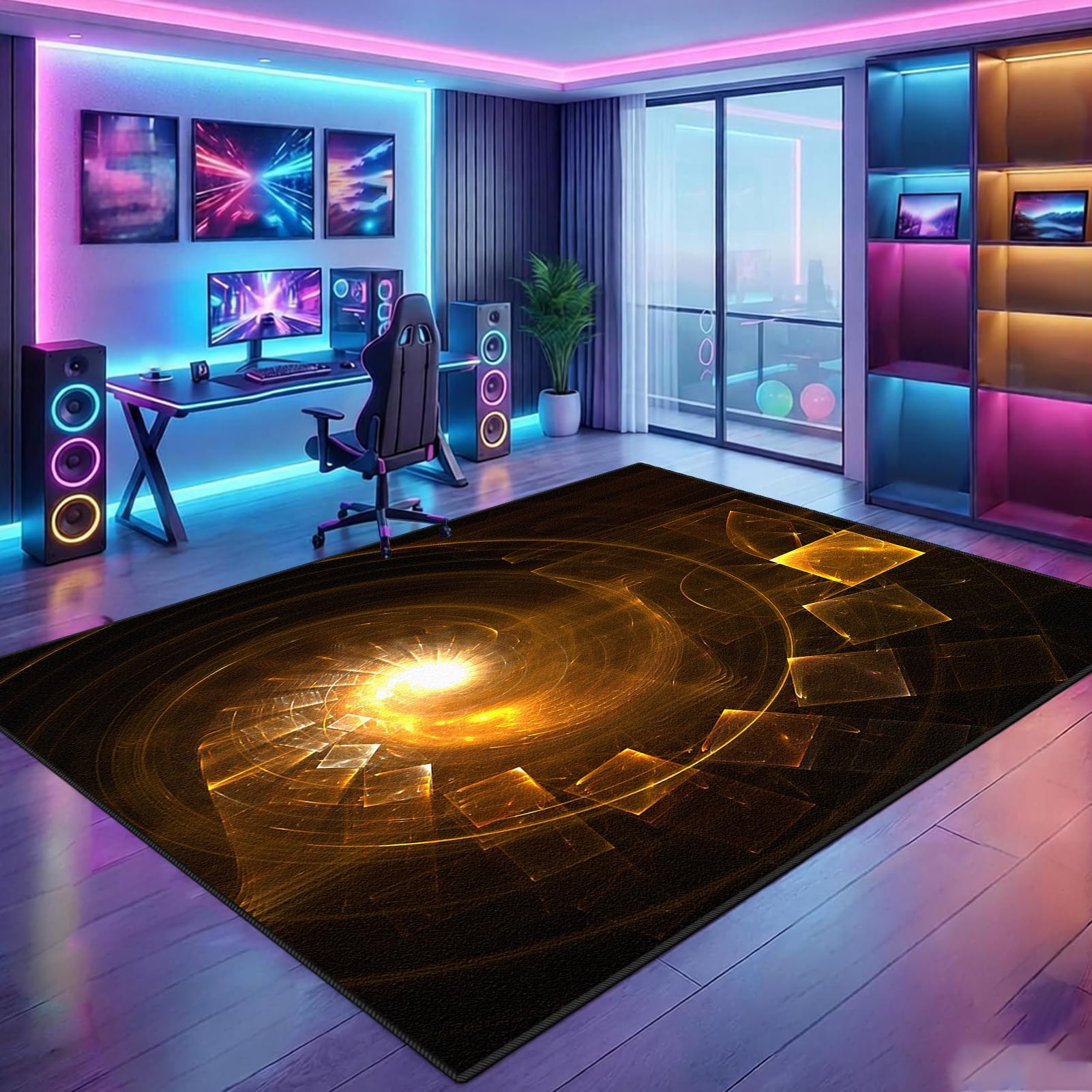 Tapis gamer manette 3D antidérapant en caoutchouc pour éviter les rayures de chaise au sol