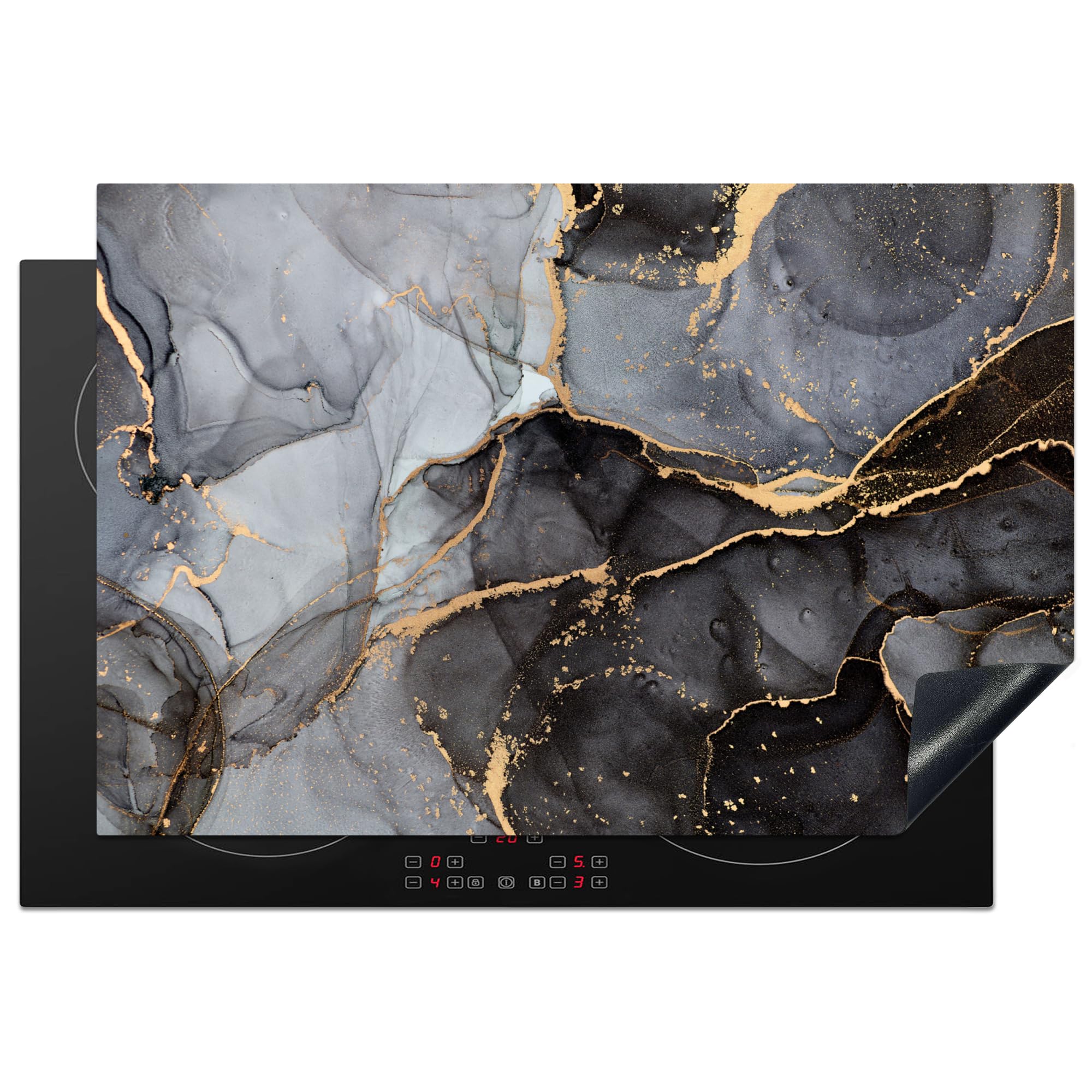 KitchenYeah© Induction Hob Cover Protector Mat 20.1"x30.3" / 77x51 cm Kitchen Universal Ceramic Covers for Electric Cookers Vinyl Marble - Abstract - Gold - Grey — image 1