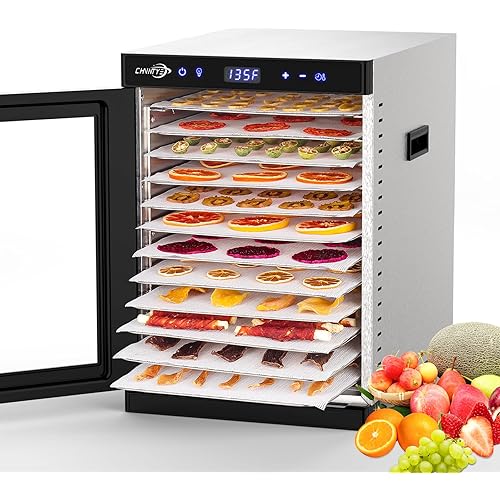 Food Dehydrator with 12 Stainless Steel Trays, Double Fans, Precise Temperature Control, and Fast Drying Speed with Adjustable Timer and Temperature Control - 1200W Dryer Machine