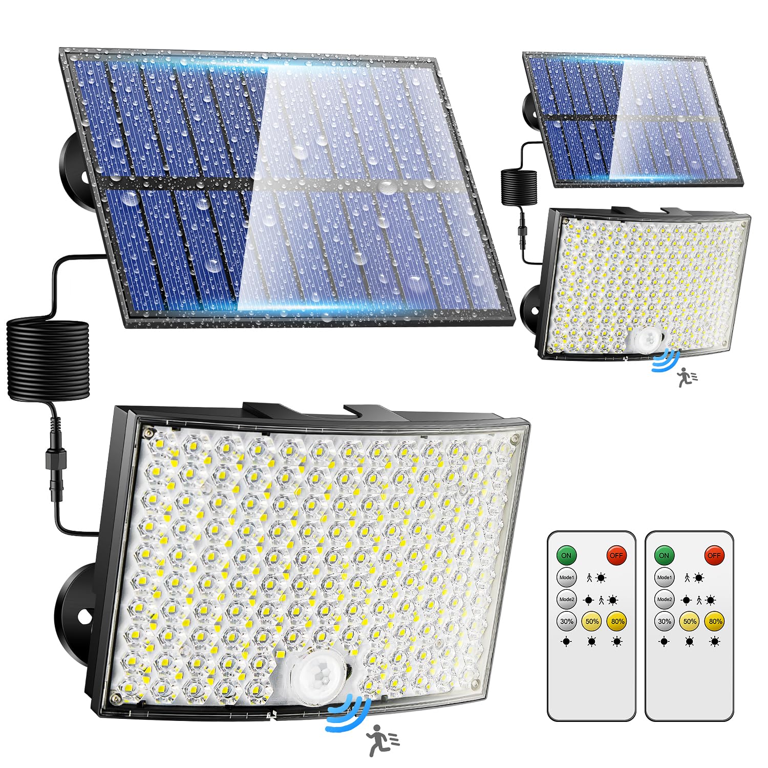 Lampada Solare da Esterno[268LED/ 5Modes/ 7M]Faro Led Esterno con Pannello Solare, Telecomando Luce Solare Led Esterno,IP65 Faretti Solari a Led da Esterno Luci Solari Esterno Garage Giardino[2 Pezzi]
