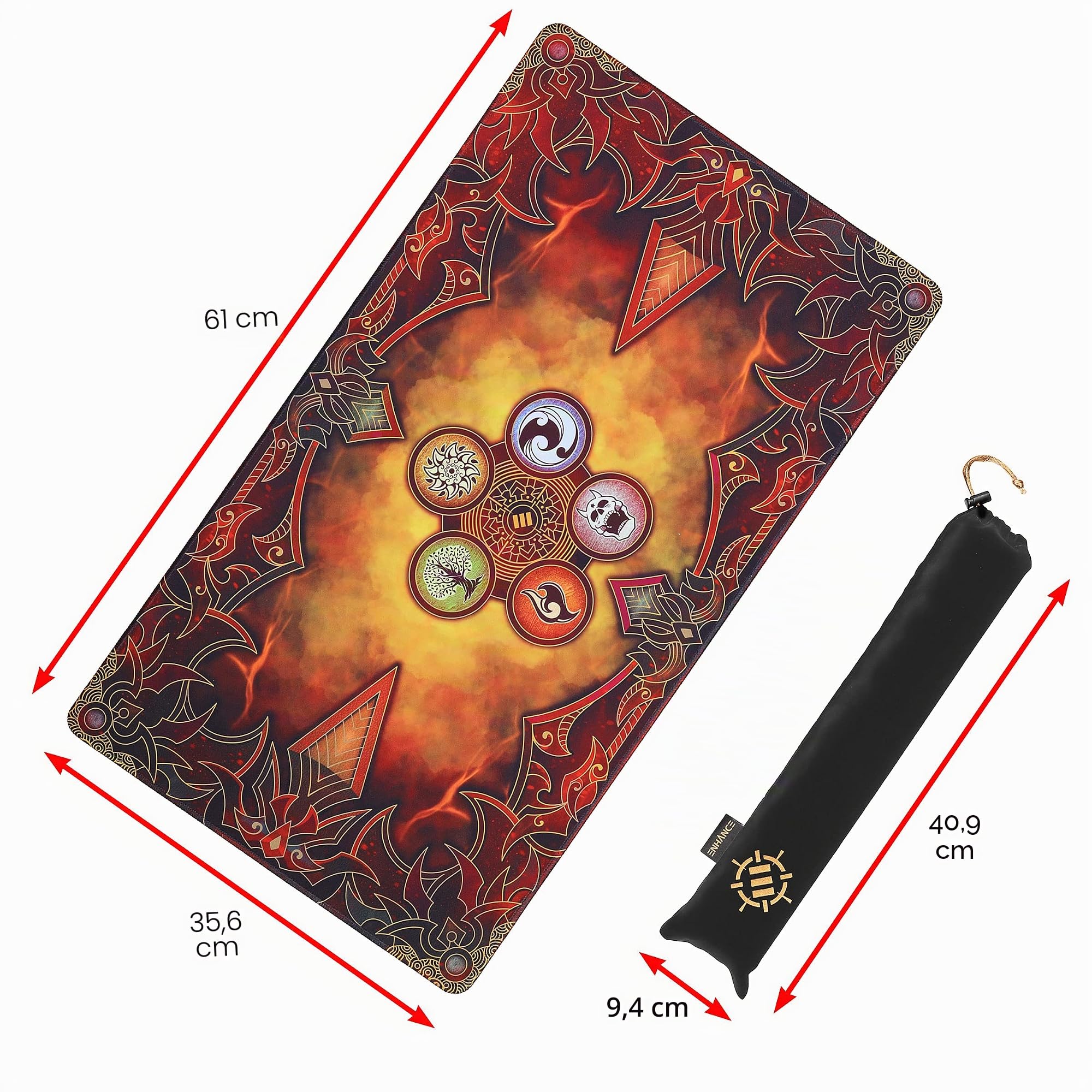 ENHANCE TCG Playmat - Tapis De Jeu De Table avec Bords Cousus, Surface Lisse Et Pochette De Voyage À Cordon - Compatible avec MTG, Yugioh, Pokemon, Lord of The Rings Et Autres TCG Et LCG - Flammes