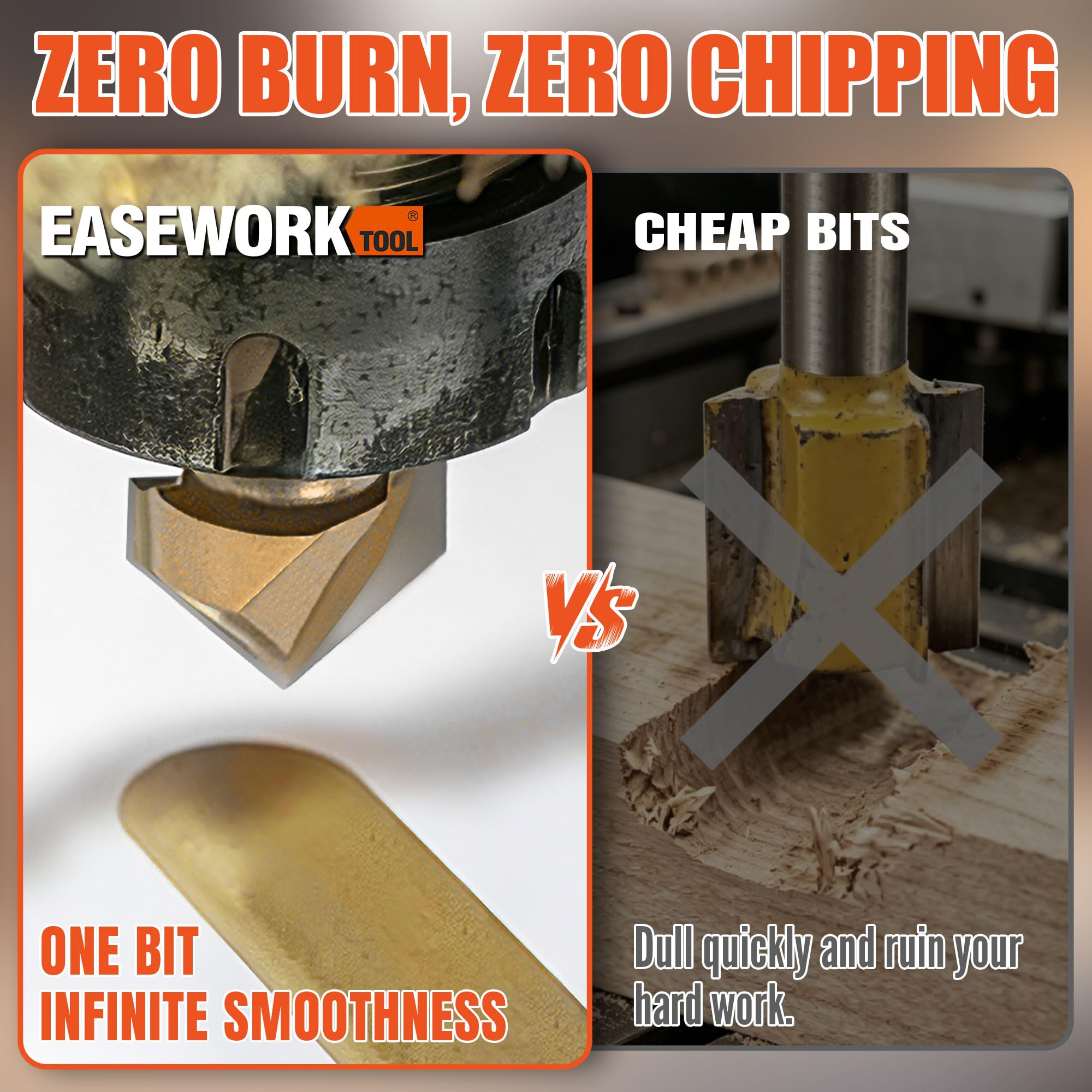 EASEWORK TOOL Punta per fresa a V a 90°, punta in carburo di grado professionale, scanalatura per lavorazione del legno, codolo da 1/2" × diametro 2" × profondità di taglio 1-11/64"