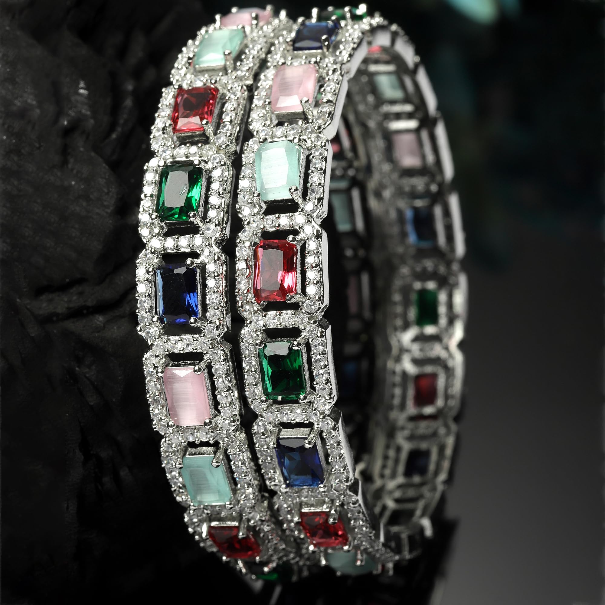 Square Shaped AD Bangle Set for Women (Set Of 2)