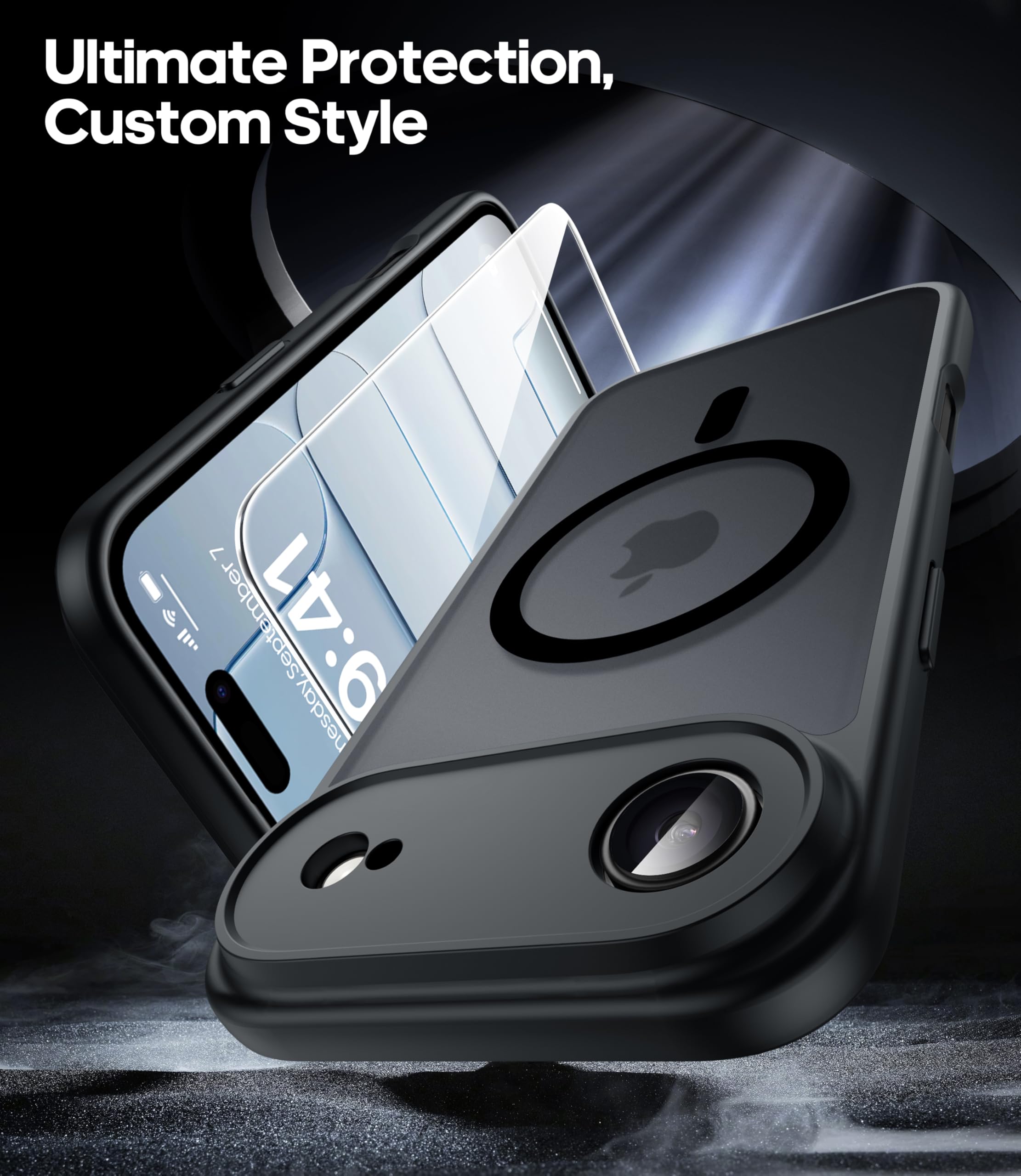 FLLAO Magnetica Cover per iPhone Air e 2 Pellicole in Vetro Temperato, Custodia iPhone Air Compatibile con Magsafe, Traslucida Opaca Posteriore Sottile Antiurto Protettiva Case, Nero