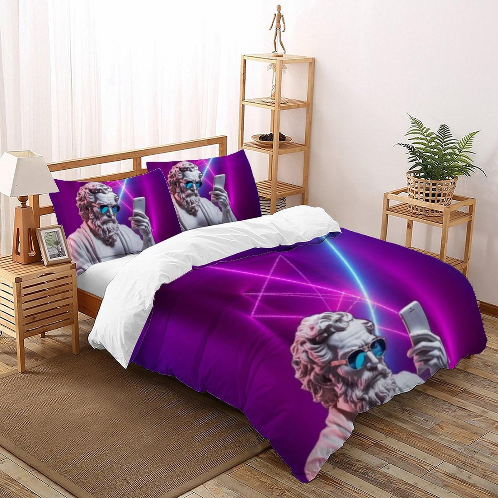 Housse de couette imprimé 3D relief literie microfibre toucher doux King 220x240