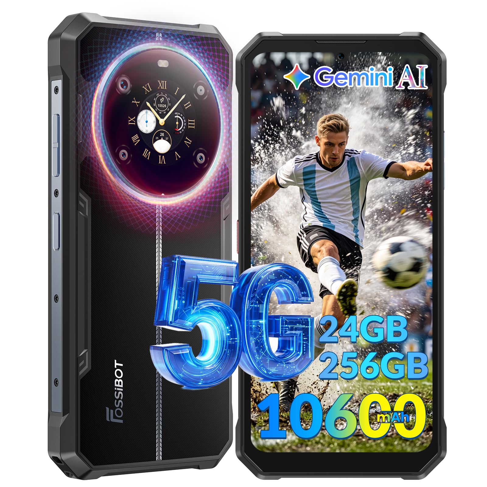FOSSIBOT F109 24GB+256GB Rugged Phone 5G Unlocked, 10600mAh Battery Phone | MediaTek Dime…