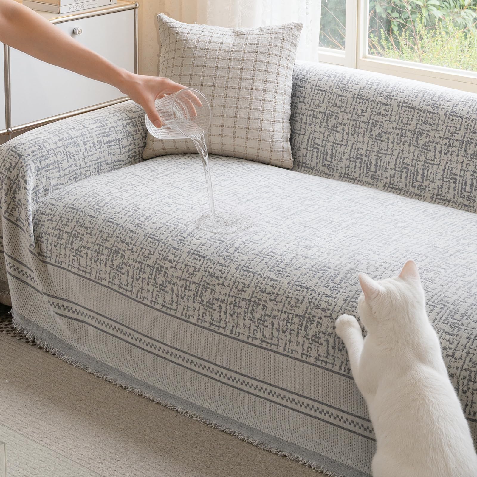 Nestiva Waterproof Boho Sofa Cover Grey Geo