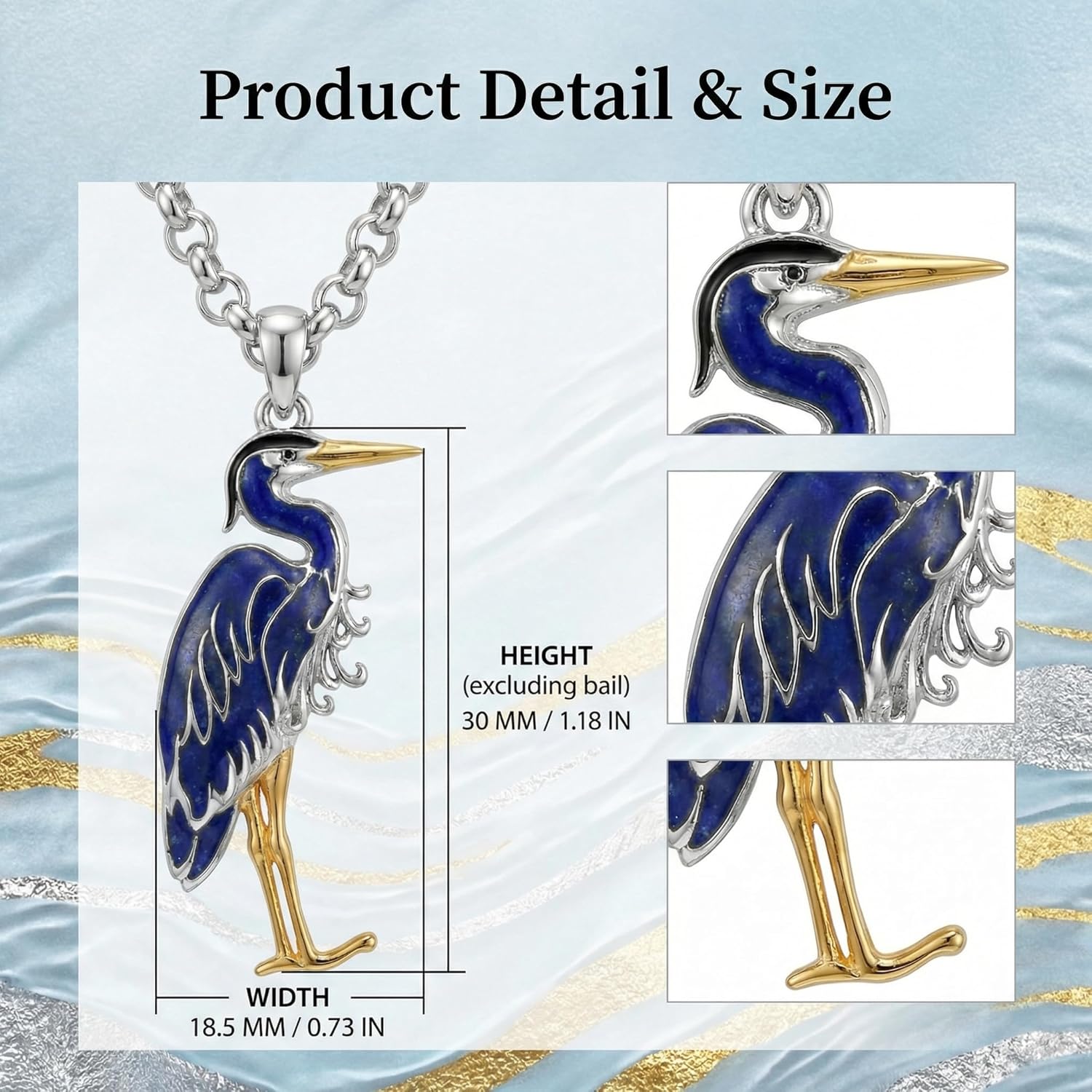 Heron Necklace Sterling Silver Bird Pendant Necklace Blue Heron Jewelry Bird Gifts for Women