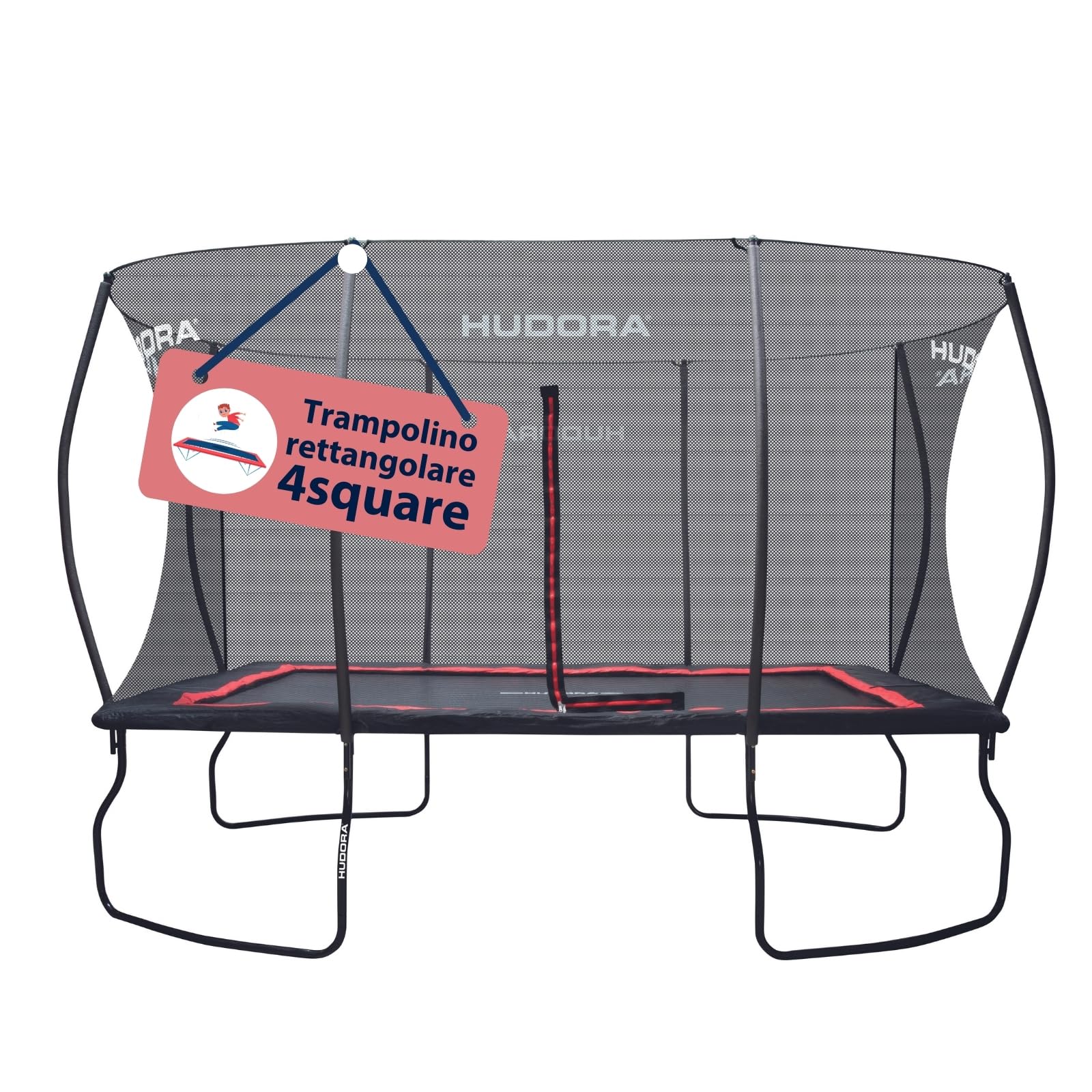 HUDORA trampolino 4square - 244x366/215x305cm grande, rettangolare per esterni - Trampolino sportivo rettangolare fino a 120kg - Trampolino per famiglie con rimbalzo elevato - Trampolino di qualità