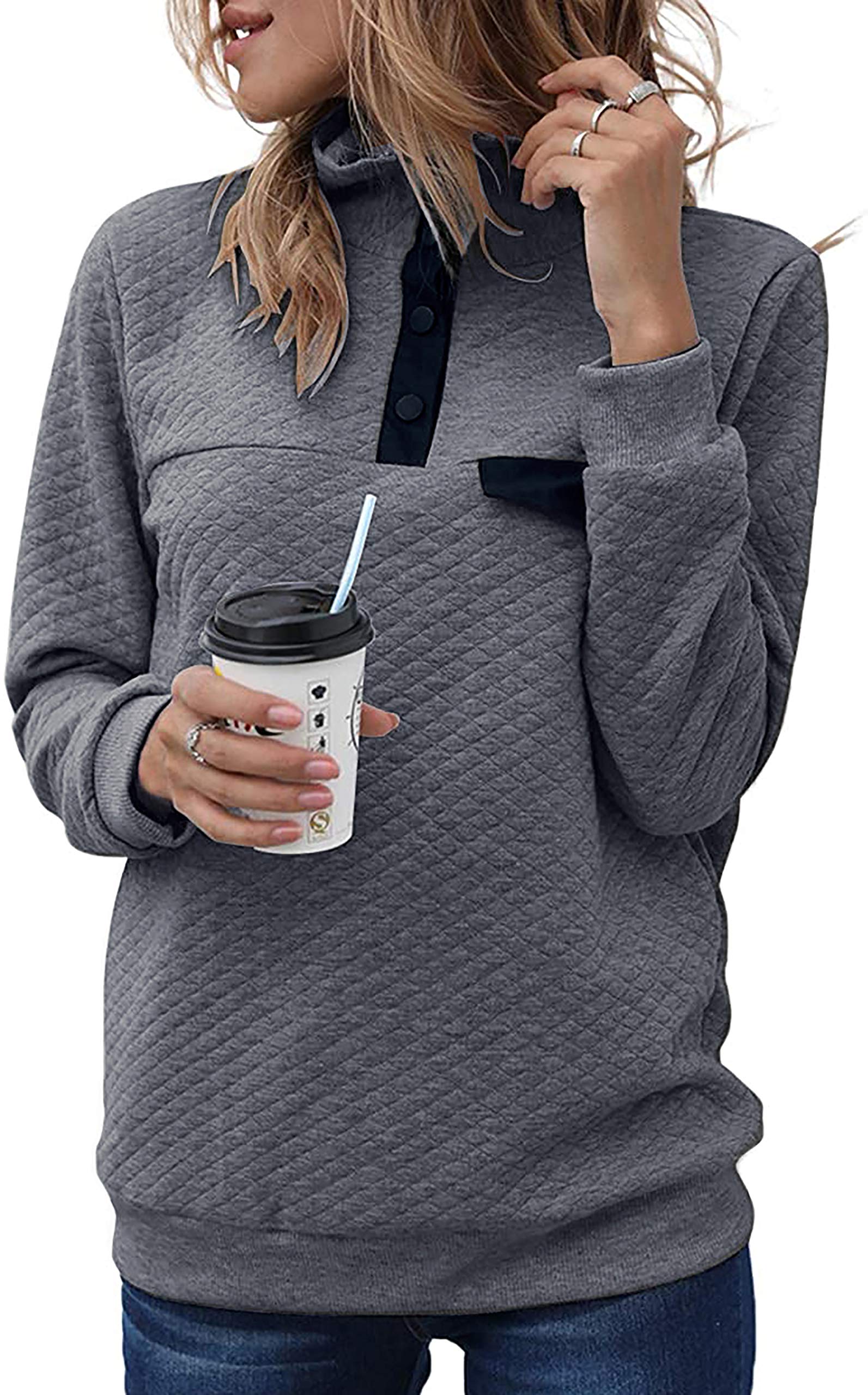 BTFBM Women Fashion Quilted Pattern Lightweight Zipper Long Sleeve Plain Casual Ladies Sweatshirts Pullovers Shirts Tops