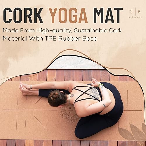Miniatura 2 de Esterilla de yoga de corcho natural, ligera y antideslizante, corcho no tóxico, sostenible, 0.197 in de grosor para un agarre y comodidad