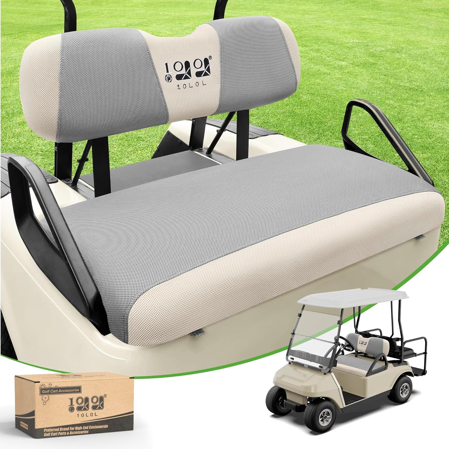 Photo 1 of 10L0L Golf Cart Seat Covers Kit - Universal Fit for EZGO TXT/RXV Front Seats | Breathable Mesh Fabric | Easy Installation | Gray & Beige (No Staples Required)??