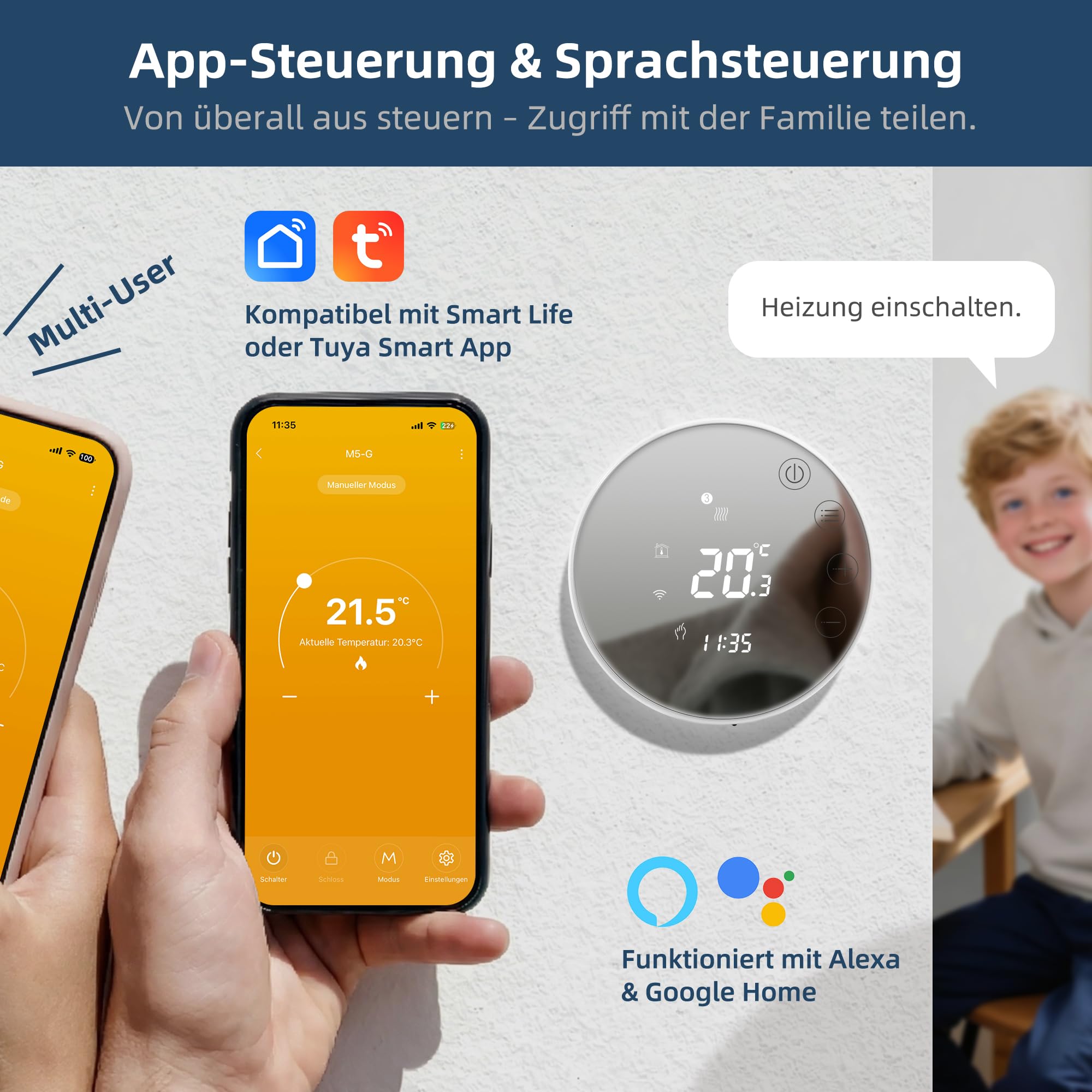Beok Smart fussbodenheizung Thermostat WiFi Raumthermostat Für Wasser Fußbodenheizung Thermostate Programmierbare Heizungsthermostat Kompatibel mit Tuya Smart Life APP/Alexa,TGR86WIFI-WP
