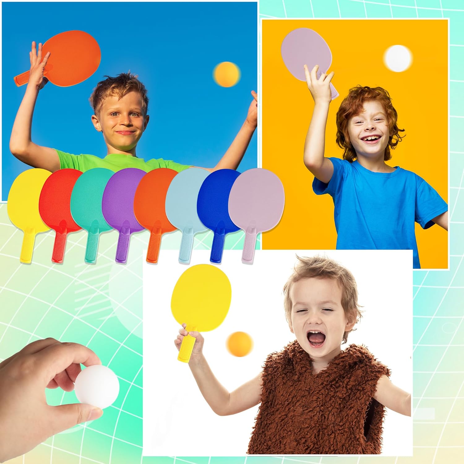 8 Pcs Plastic Table Tennis Paddles with 8 Balls Portable Ping Pong Paddles Rackets Unbreakable Plastic Textured Table Tennis Training Toys for Kids Beginner Adult Outdoor Equipment
