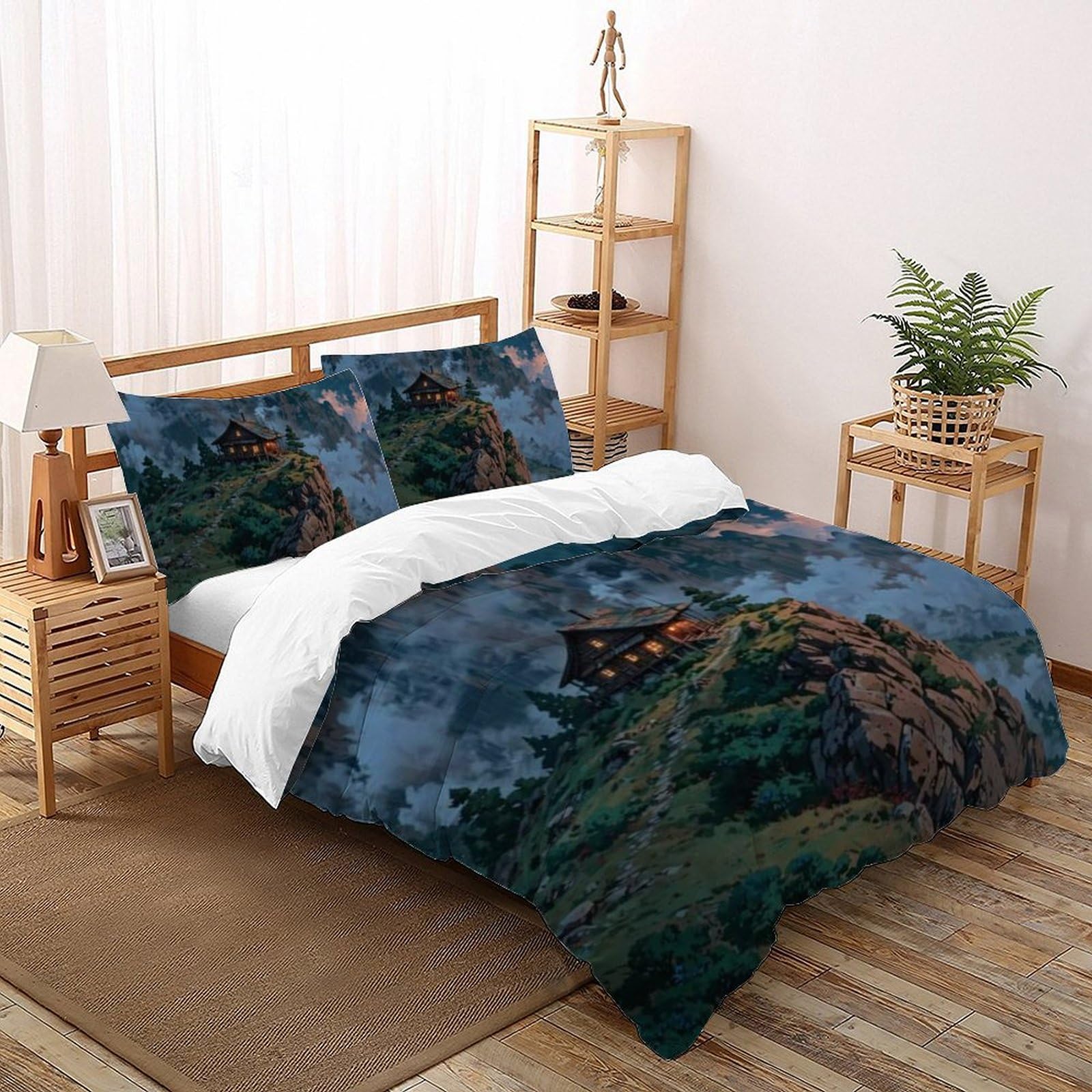 Parure Lit Enfants Chalet en Bois Imprimé 3D pour une Chambre Style Cabane Nature