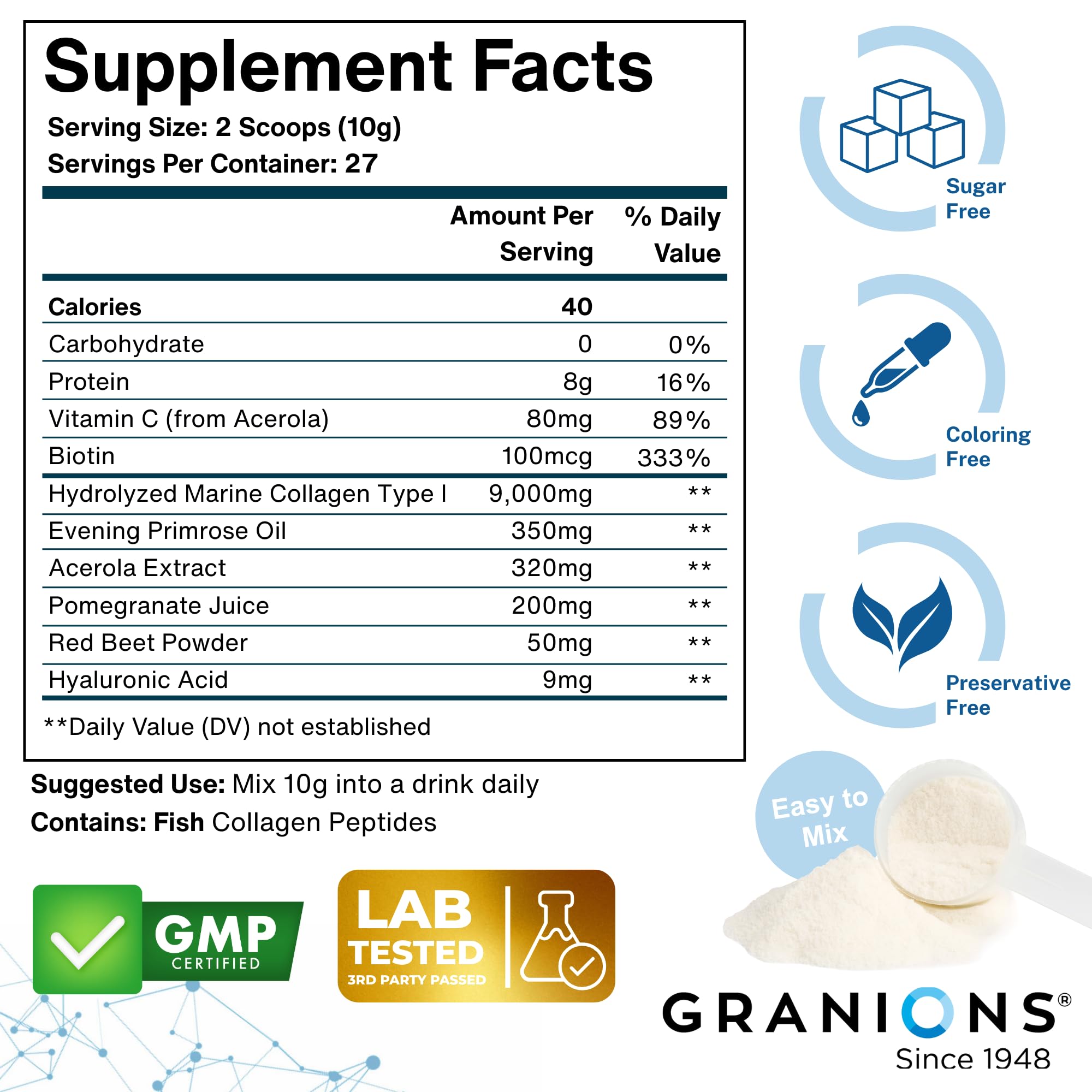 Marine Collagen Powder Supplement - Type I Hydrolyzed Marine Collagen Peptides, Protein, Biotin, Hyaluronic Acid, Vitamin C, Vital Antioxidants - Skin Supplements for Women - Pomegranate, 9.7oz — Amazon image 5